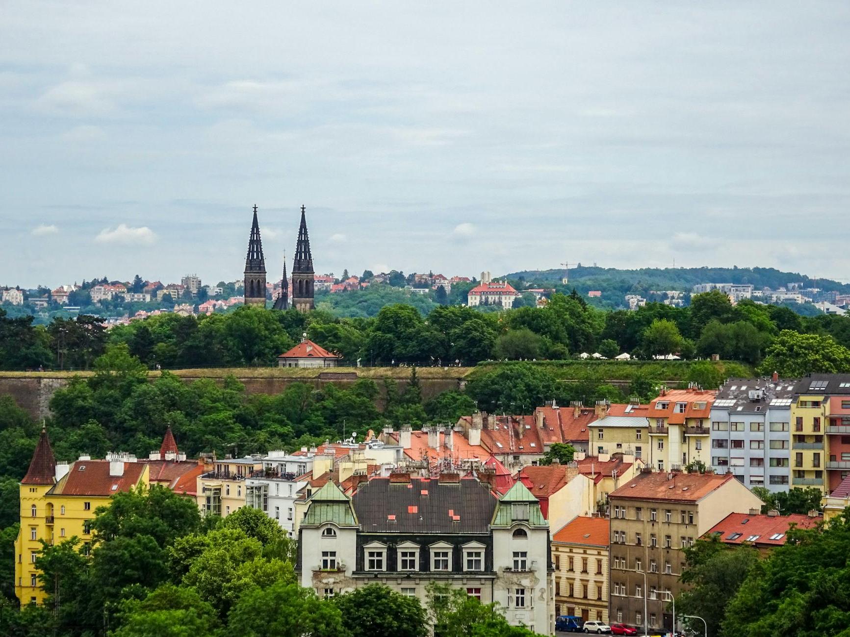 Aerial View of Prague with the View on the Vysehrad Castle