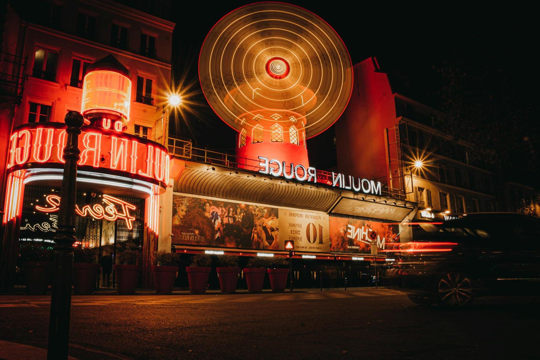 Neon Lights Above the Entrance to Moulin Rouge, Paris, France