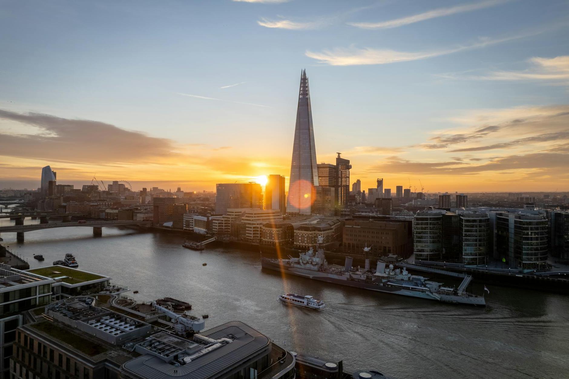 The Shard in the London Skyline at Sunset, England