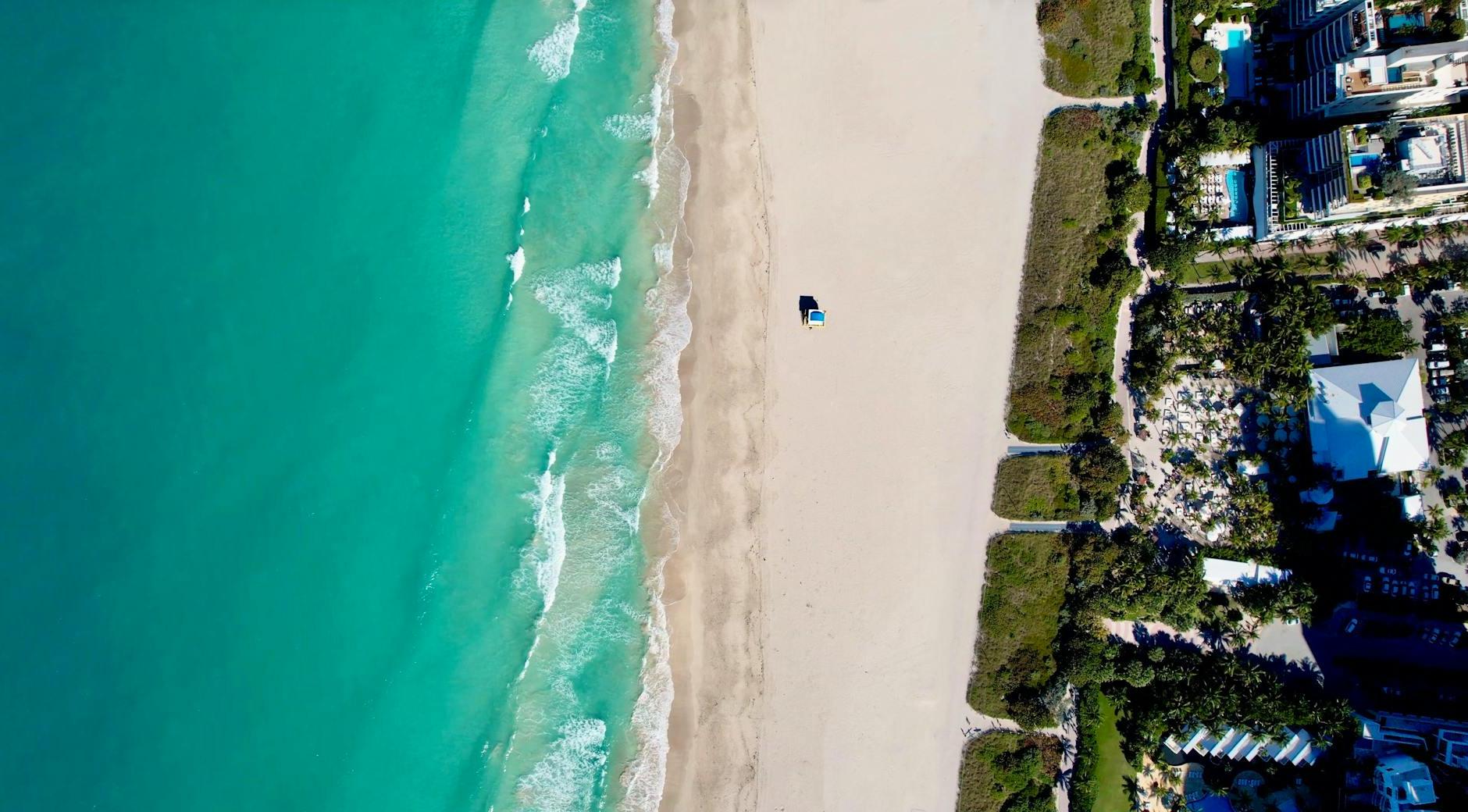 Birds Eye View of a Beach in Miami, Florida