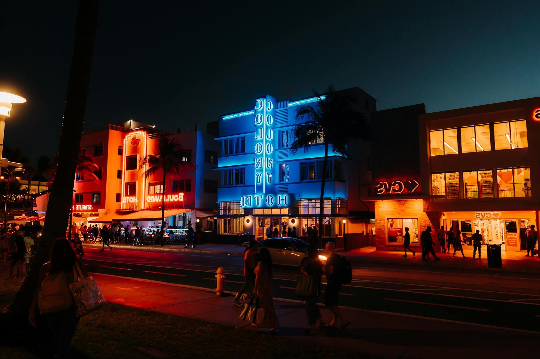 Landscape Photography of Ocean Drive, Miami at Night