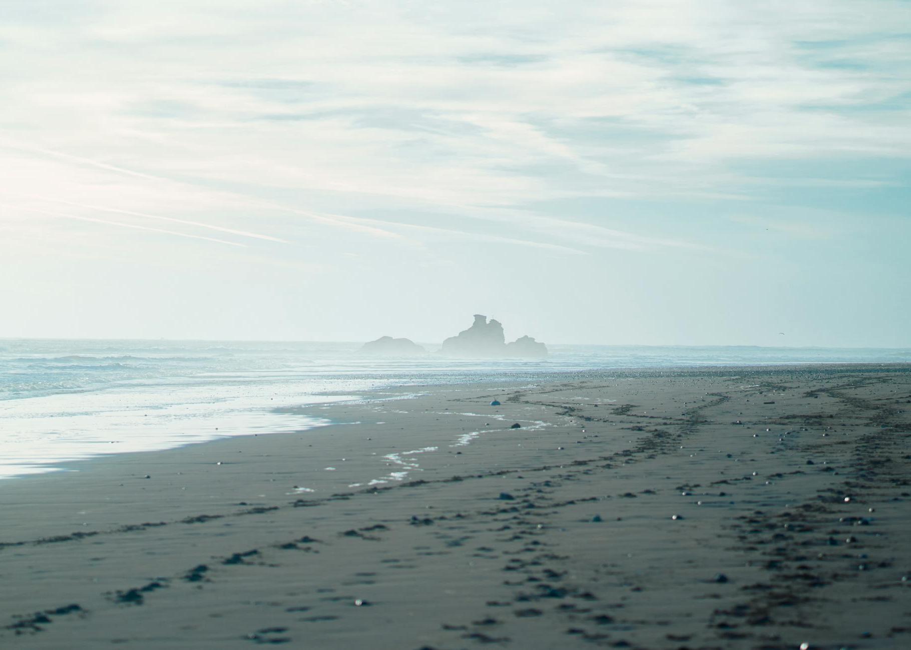 Footsteps in Sand on Beach in Morocco