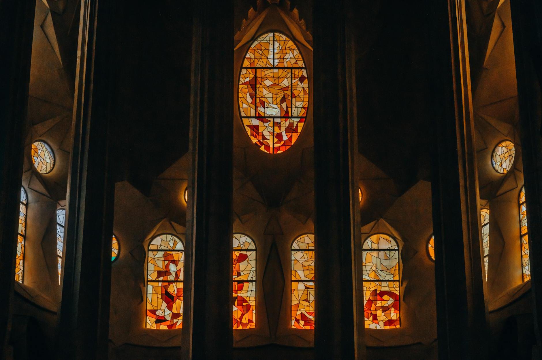 Photo of Stained Glass Windows inside the Basílica de la Sagrada Família, Barcelona, Catalonia, Spain