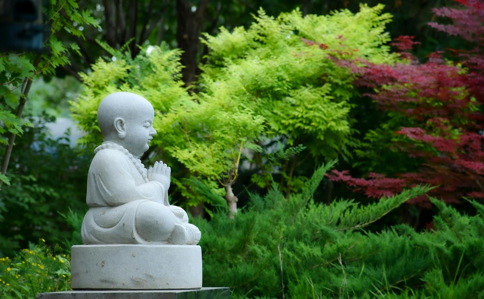 Stone Statue of Buddha in a Garden