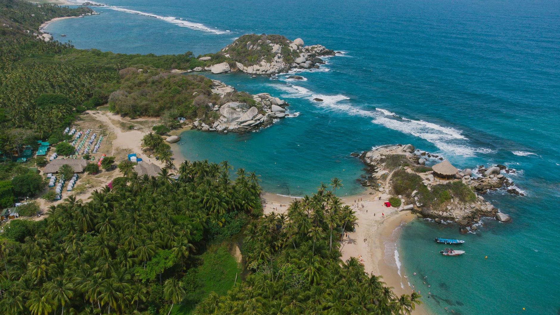 Aerial View of a Beach in Tayrona National Park in Santa Marta, Colombia