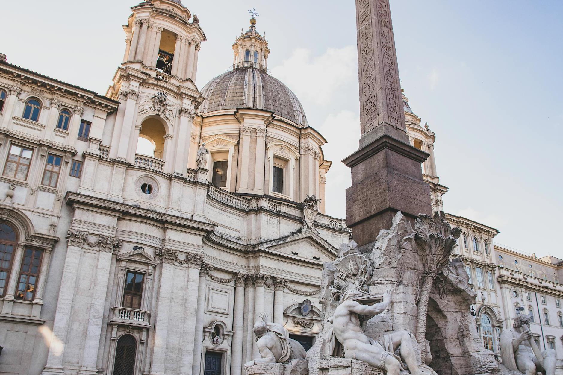 Photo of Facade on the Piazza Navona and the Fountain of the Four Rivers in Rome, Italy