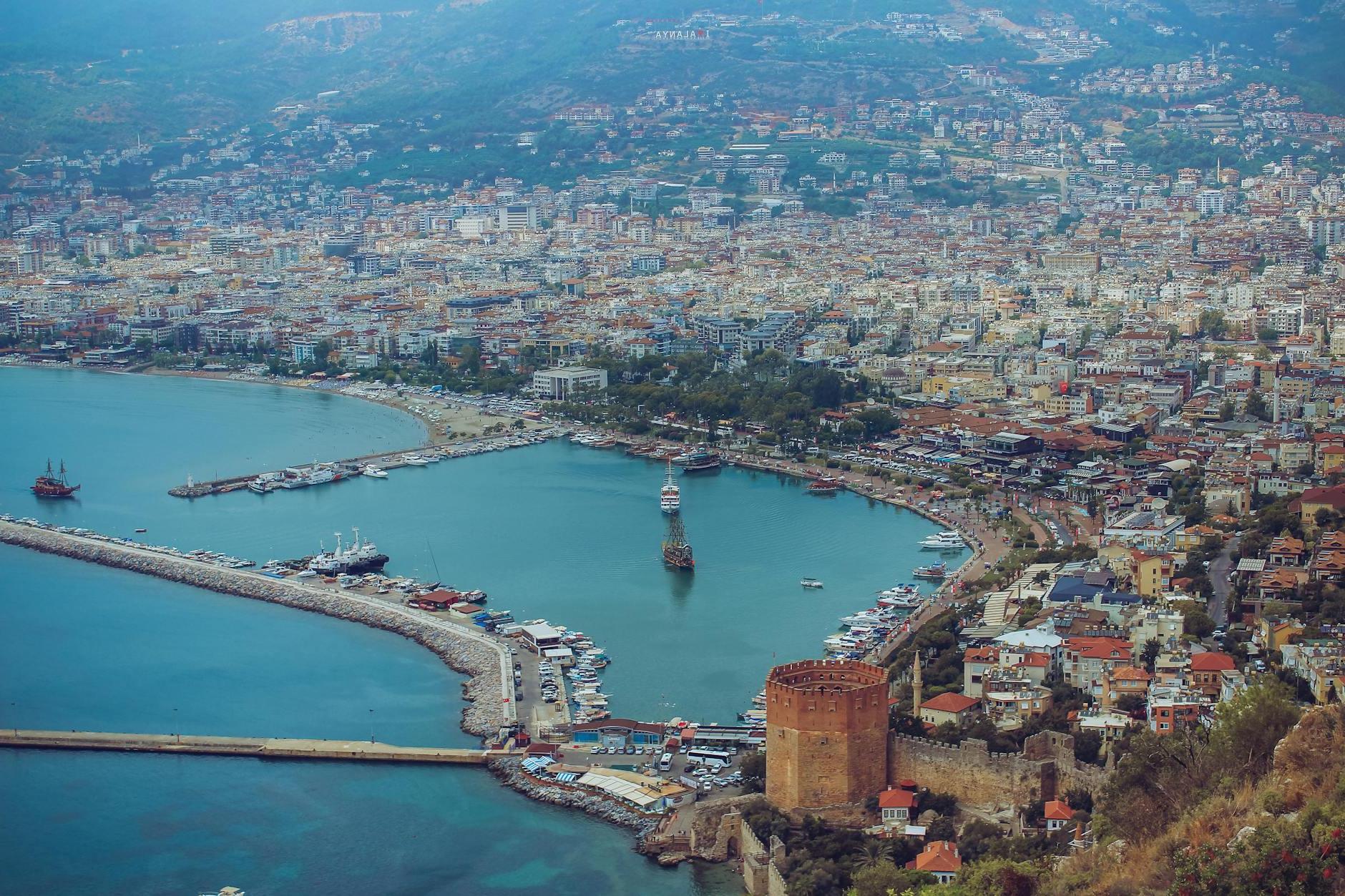 Aerial View of Antalya Harbor in Turkey