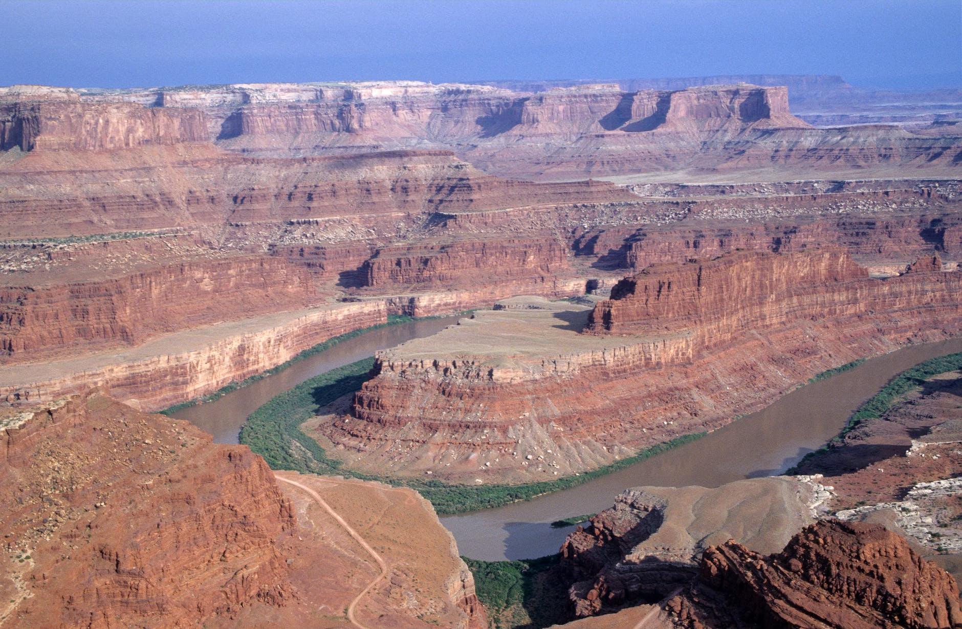 View of the Colorado River and Canyonlands National Park from Dead Horse Point in San Juan County, Utah, USA