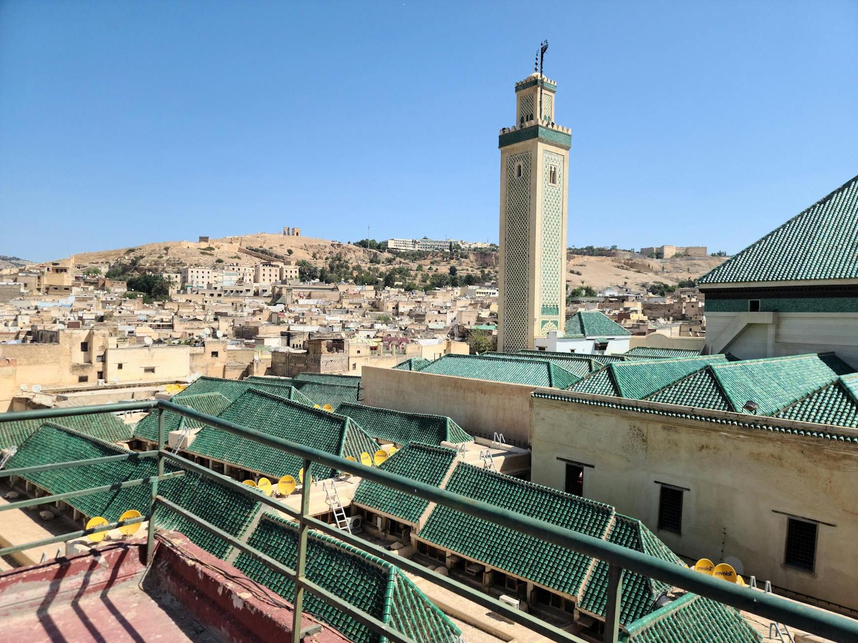 The Minaret and Roof of the Kairaouine Mosque in Fez, Morocco