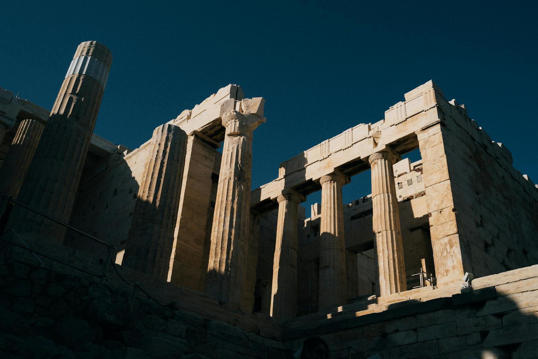 Ancient City Ruins on Blue Sky Background