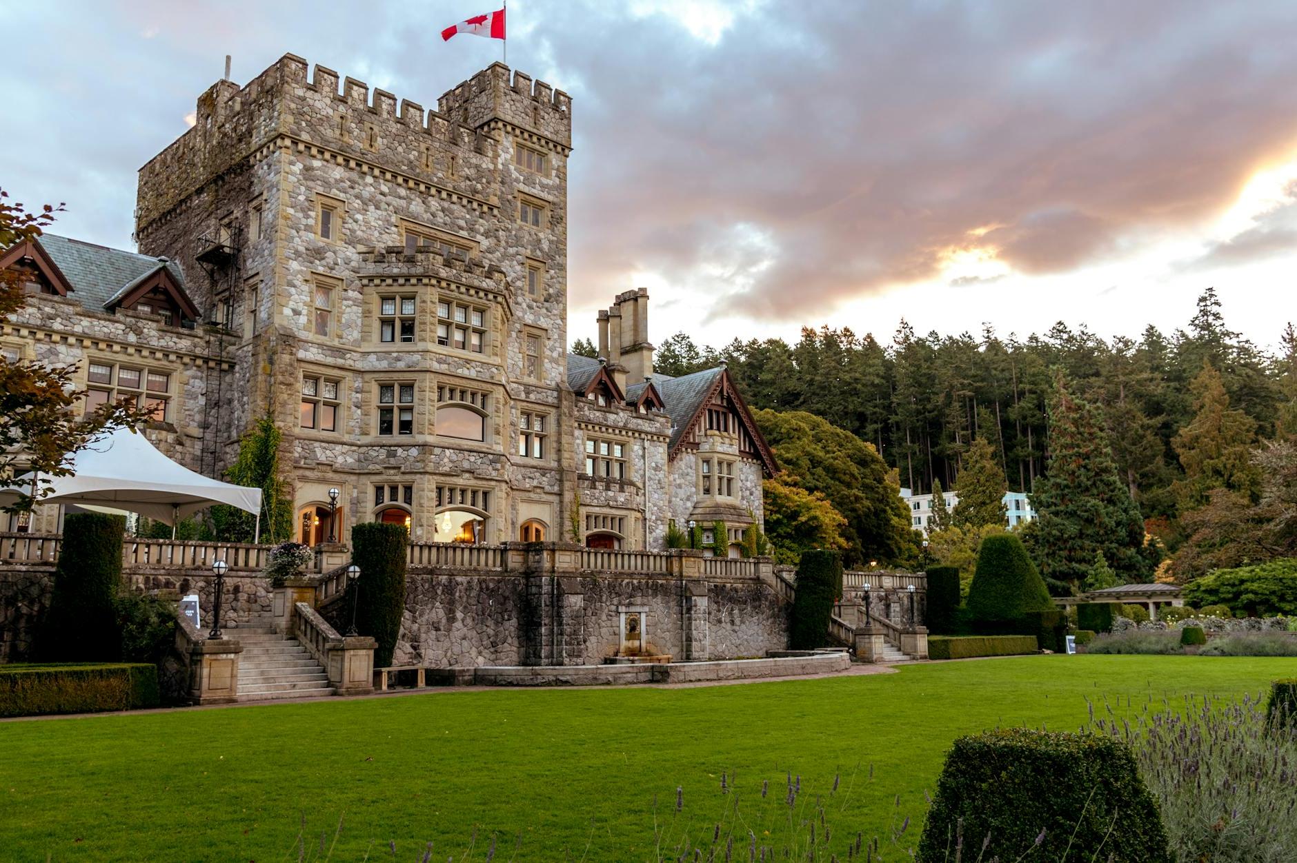 Stone Castle With Green Grass Front Yard