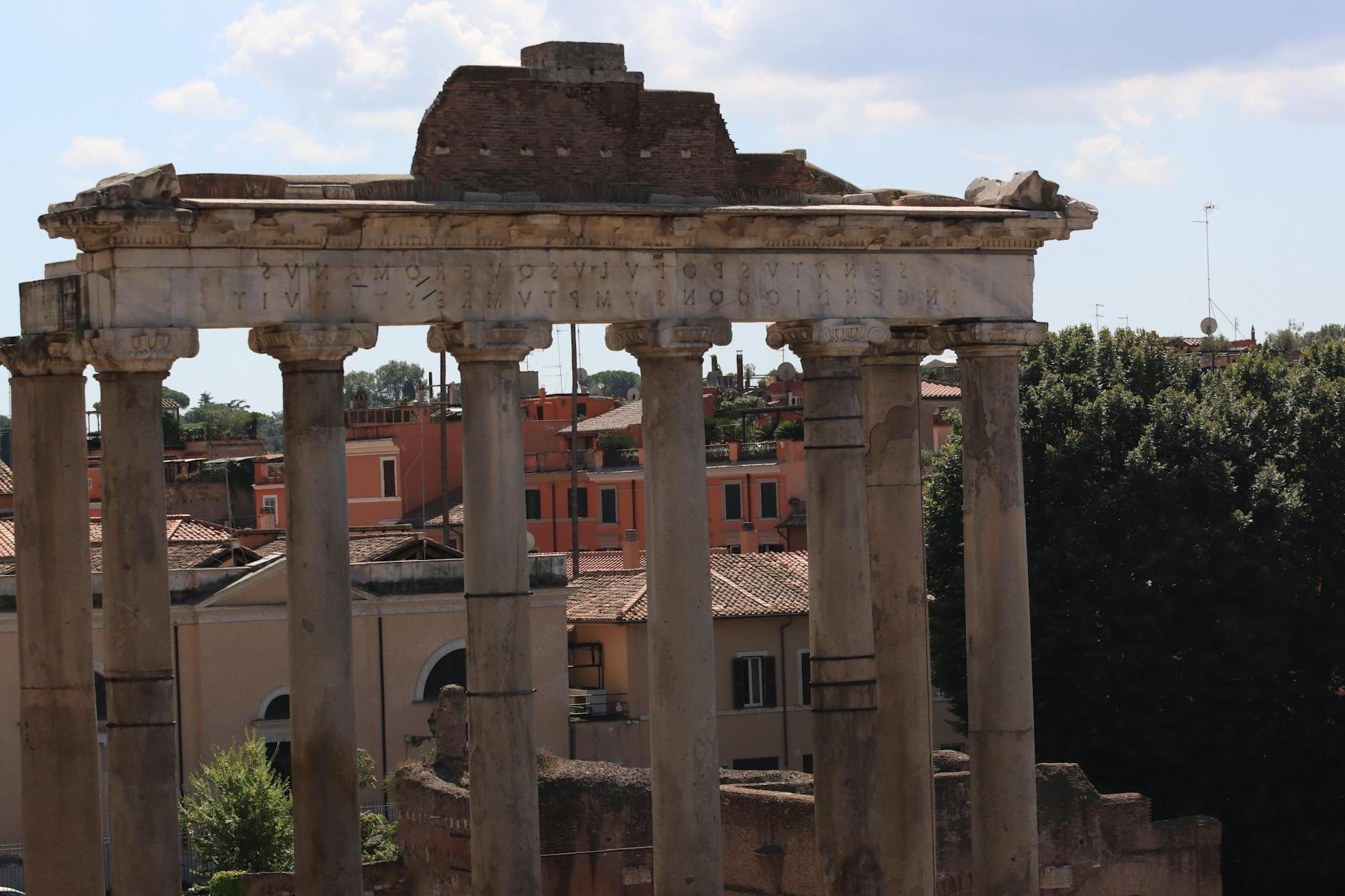 An Aerial Shot of the Temple of Saturn in Rome