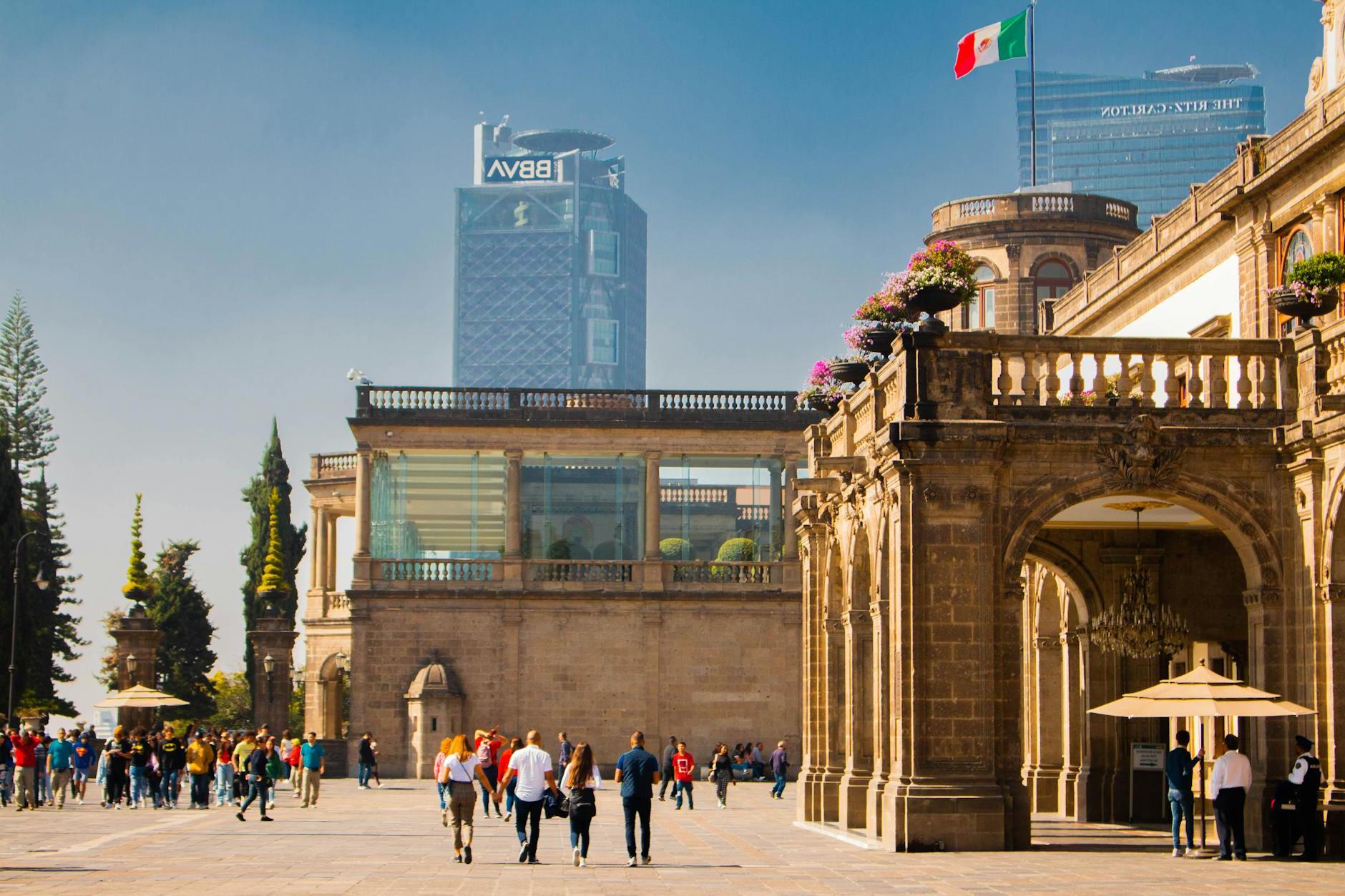 Chapultepec Castle in Mexico City with the View of Skyscrapers in the Background 