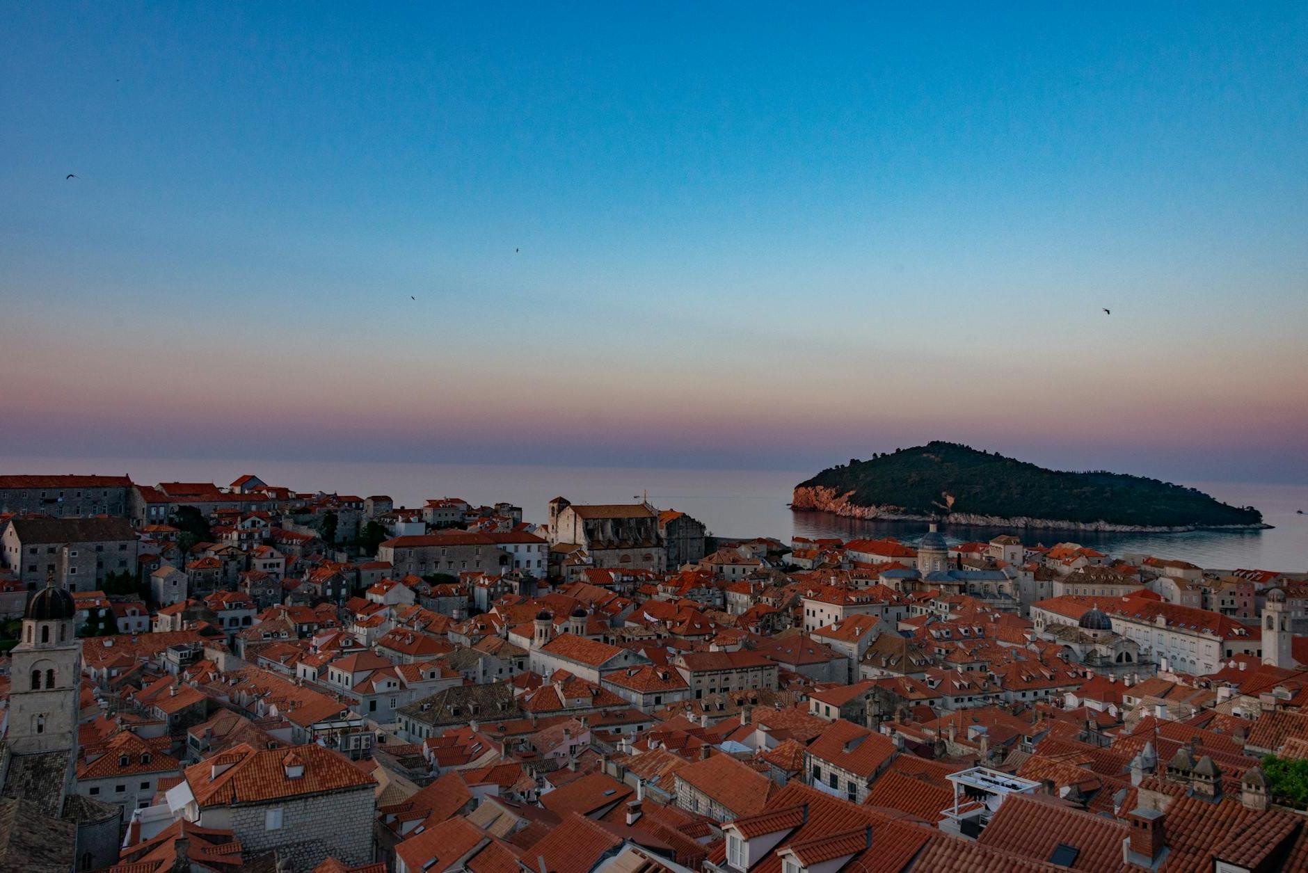 Dubrovnik and Island of Lokrum at Sanset