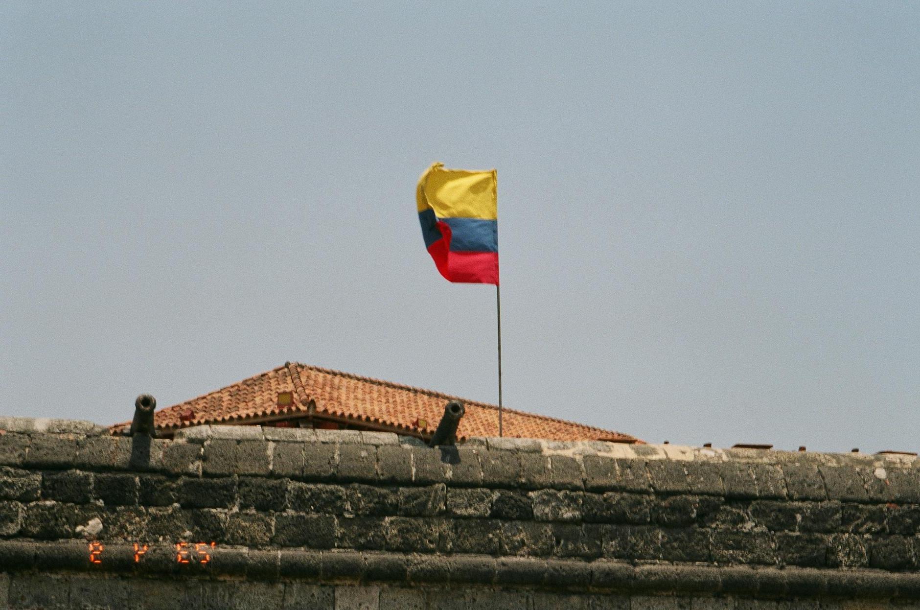 Colombian Flag on Castle in Cartagena, Colombia