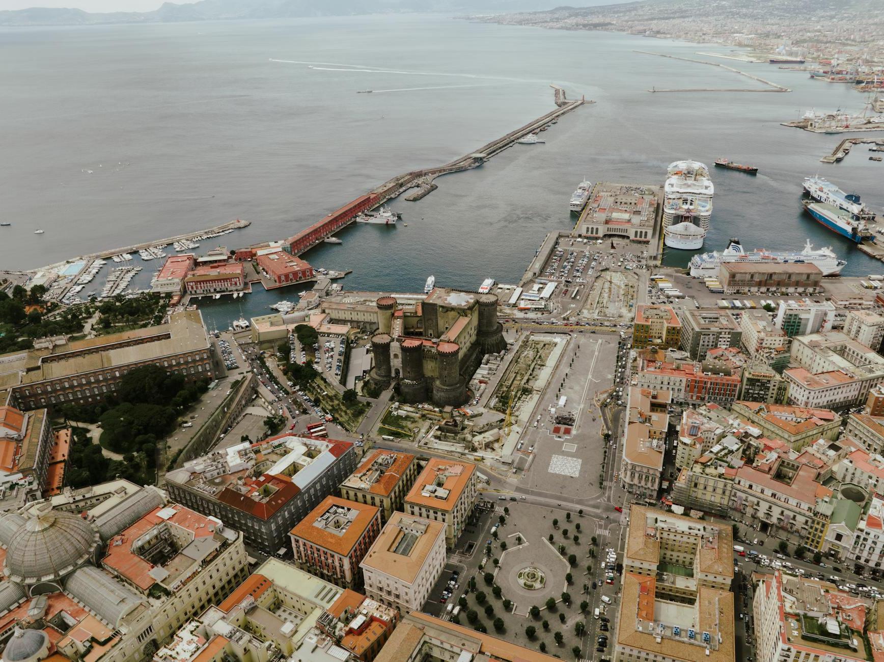 Aerial View of the Coast in Naples, Italy 