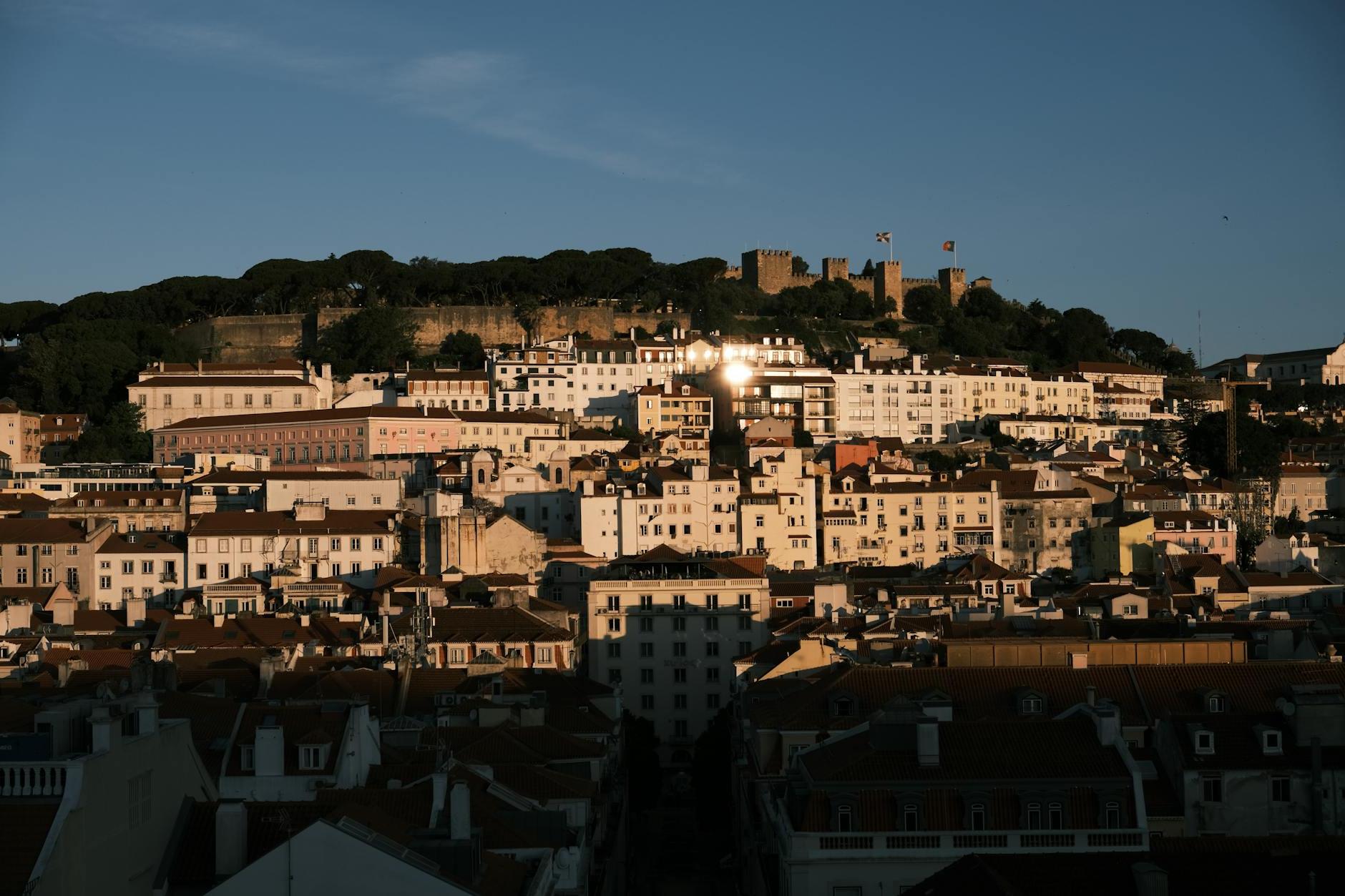 Cityscape with São Jorge Castle at Sunset, Lisbon, Portugal