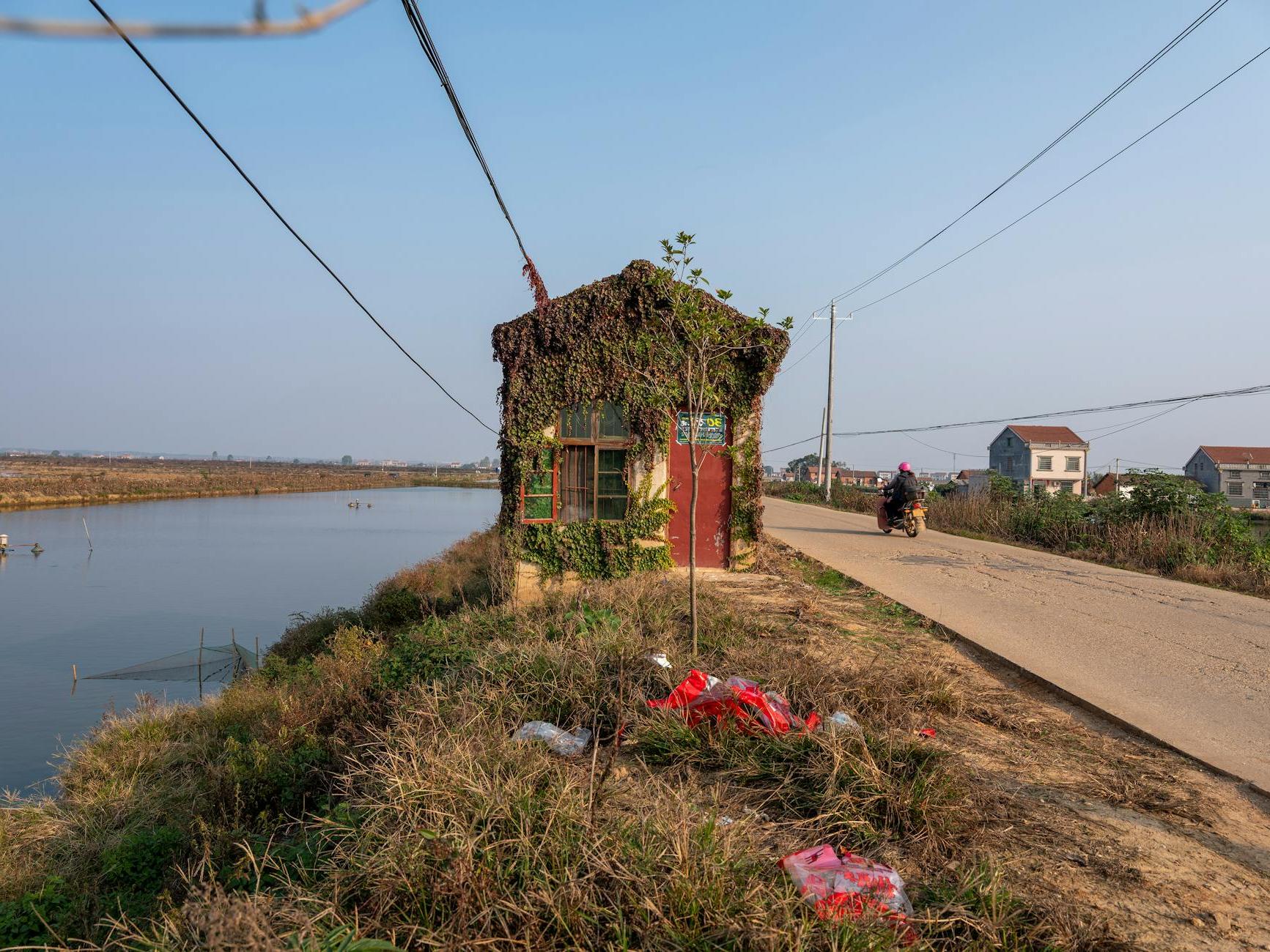 Shed near Road in Village and River