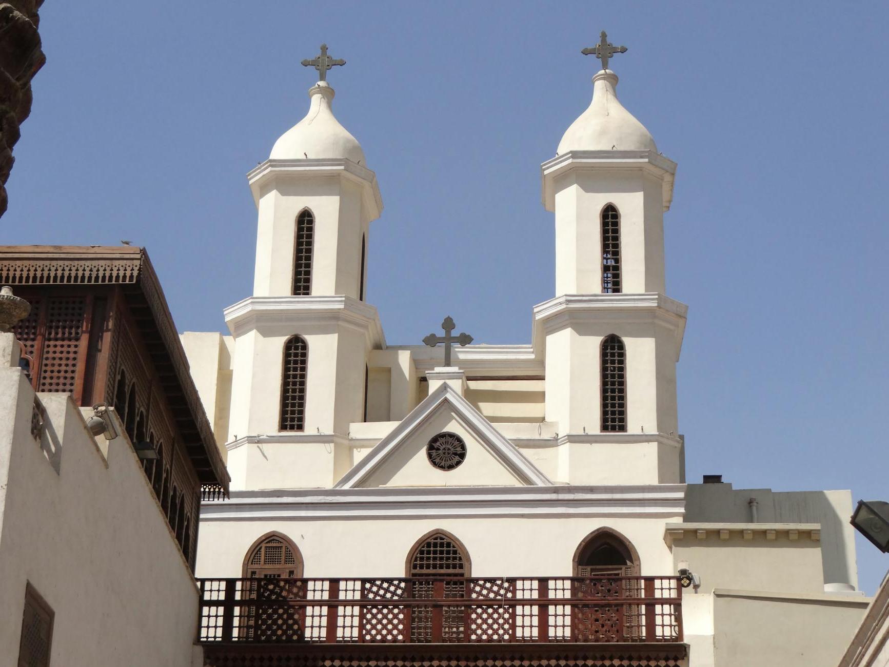 White Bell Towers of The Hanging Church, Cairo, Egypt