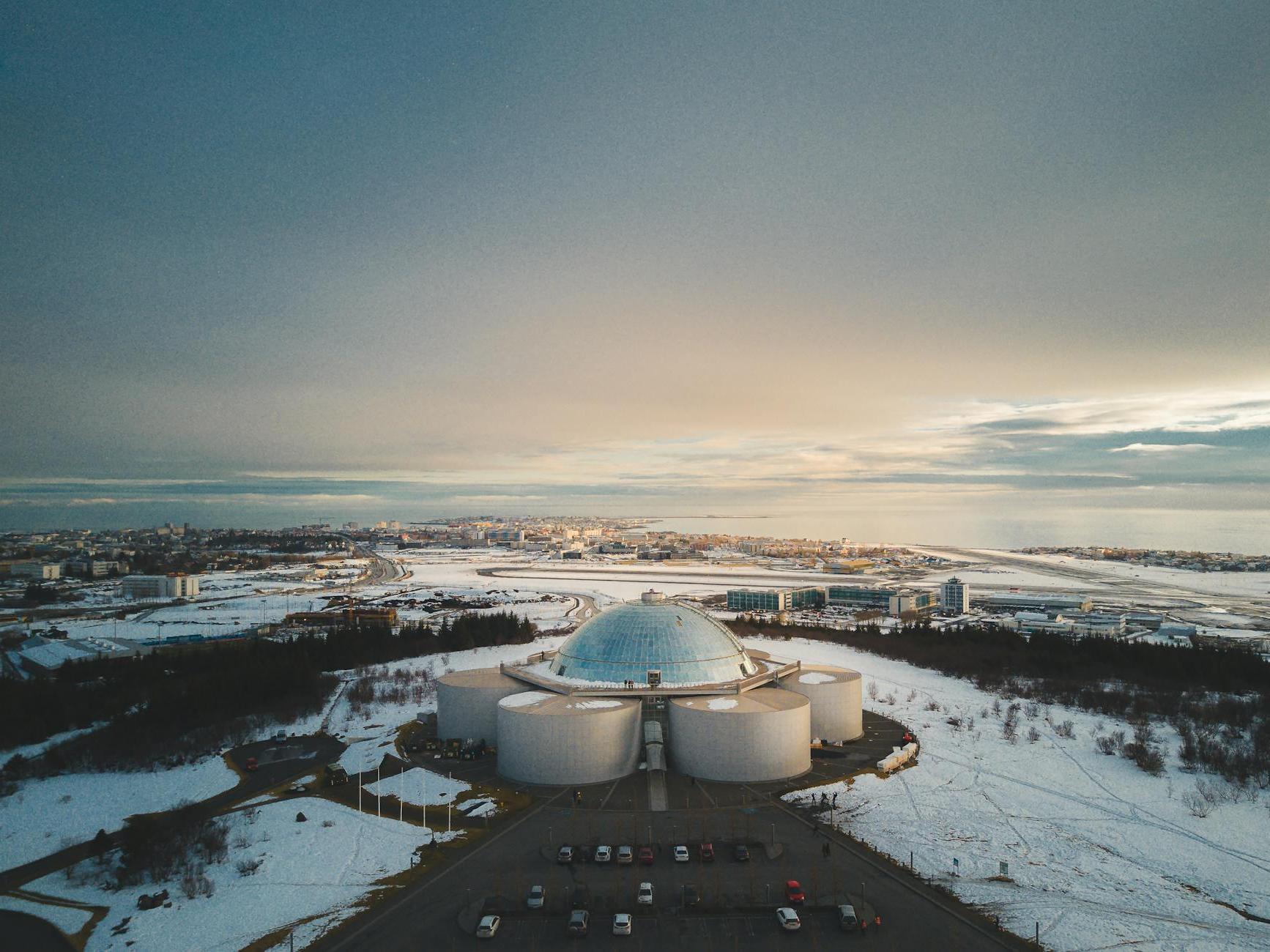 Aerial Photo of the Perlan Museum in Reykjavik, Iceland