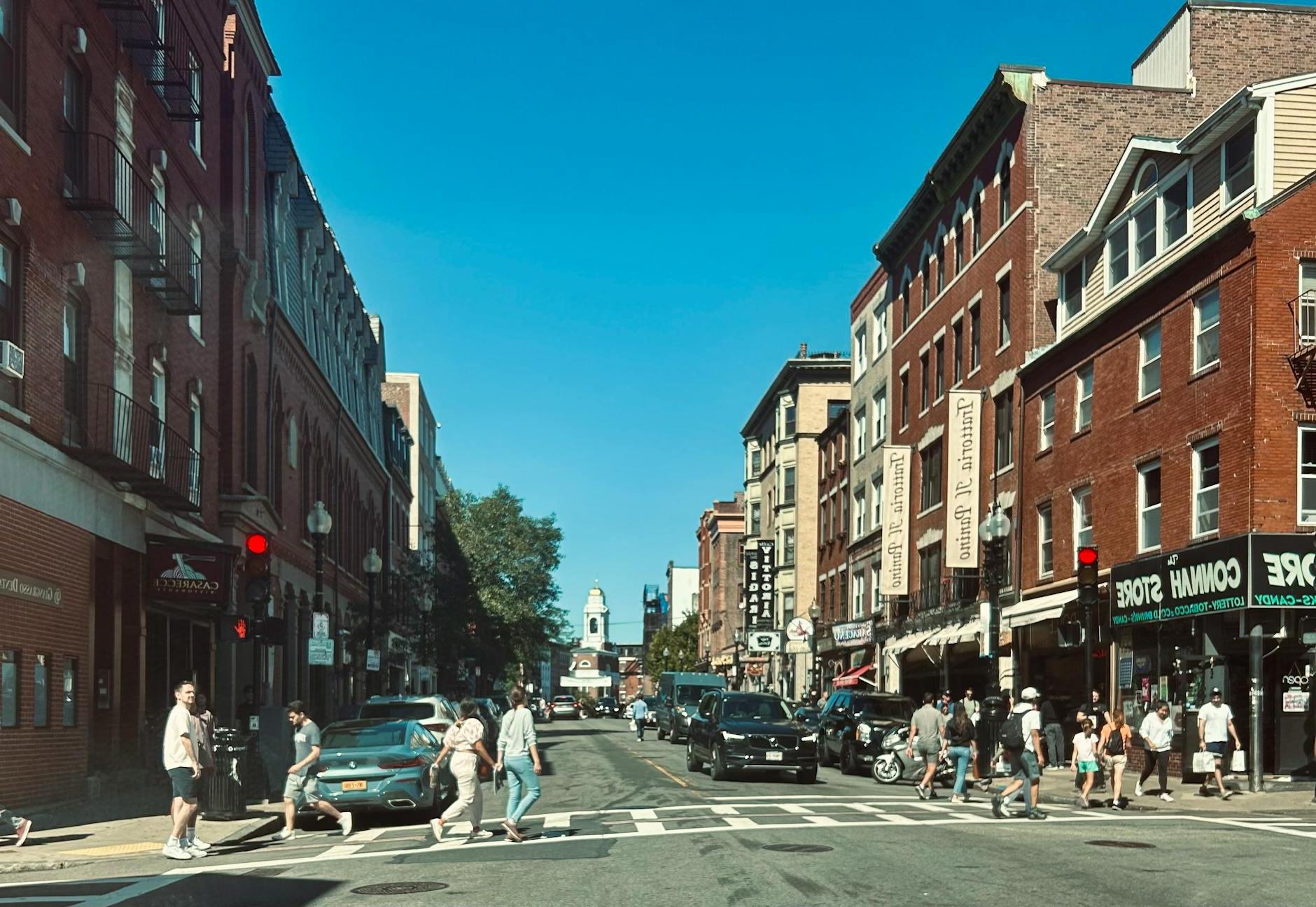 People on Hanover Street in Boston North End, USA