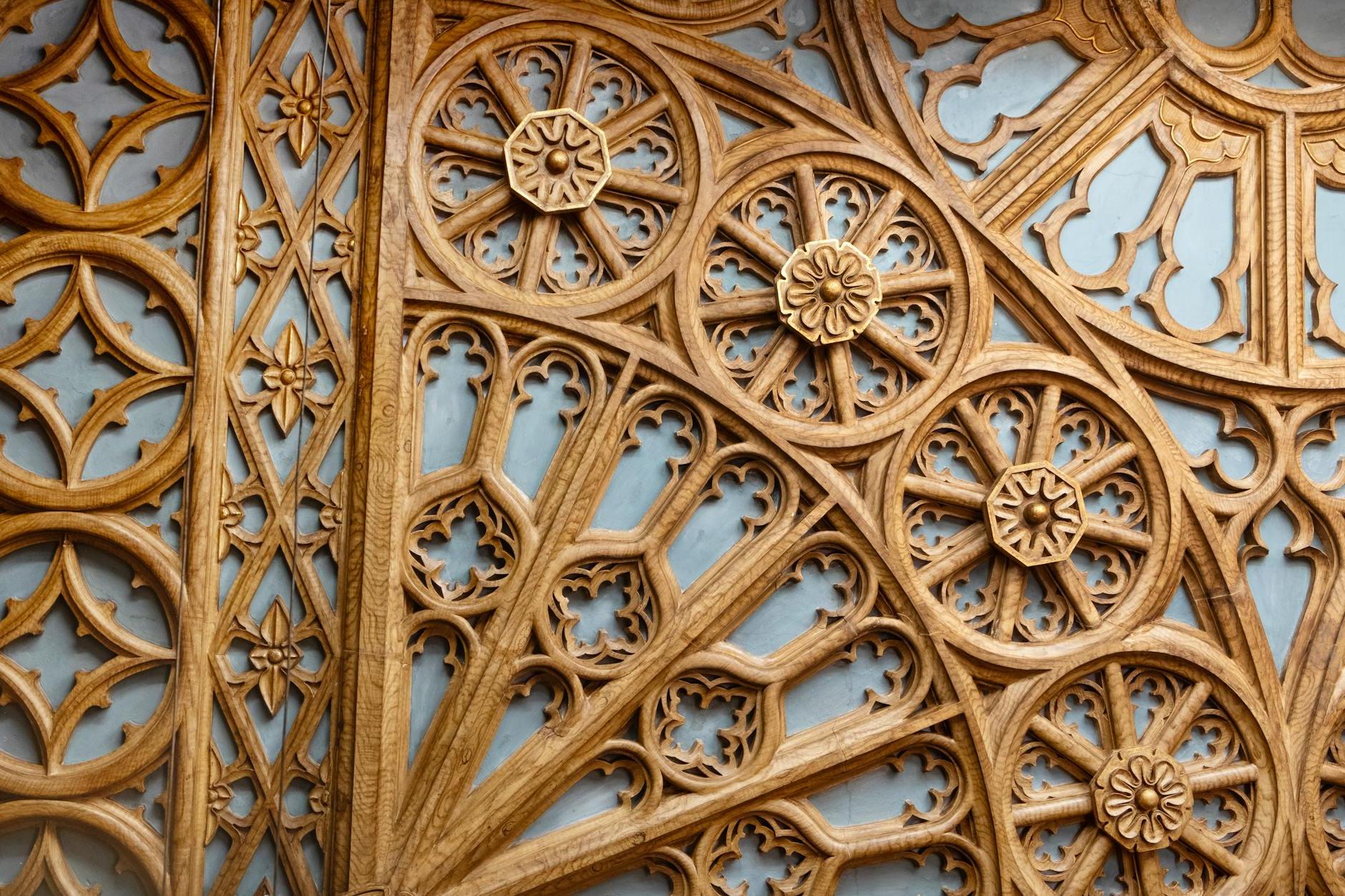 Detailed Wooden Decorations in Livraria Lello in Porto, Portugal