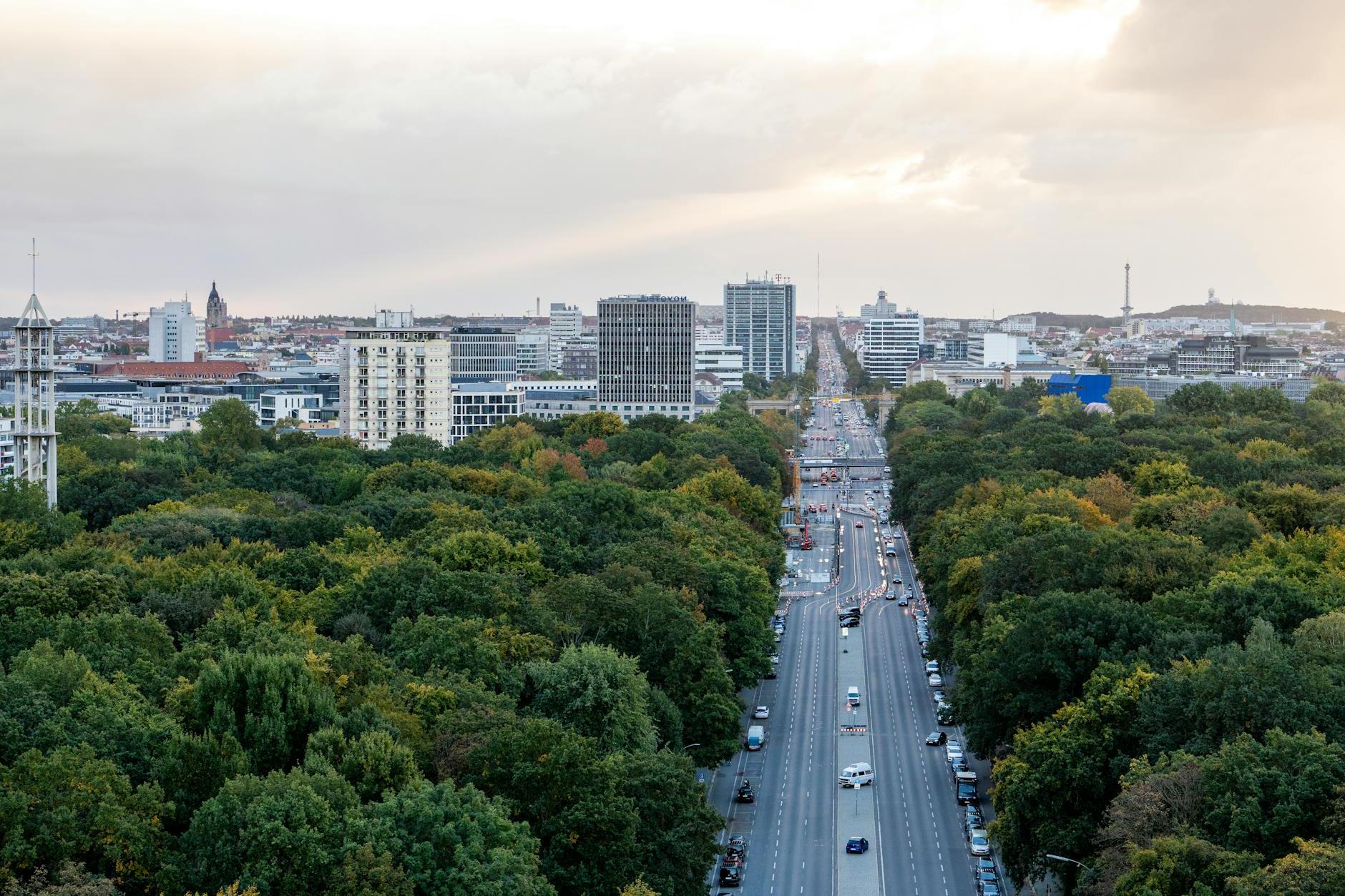 Aerial Panorama of Berlin Cityscape with a Green Park