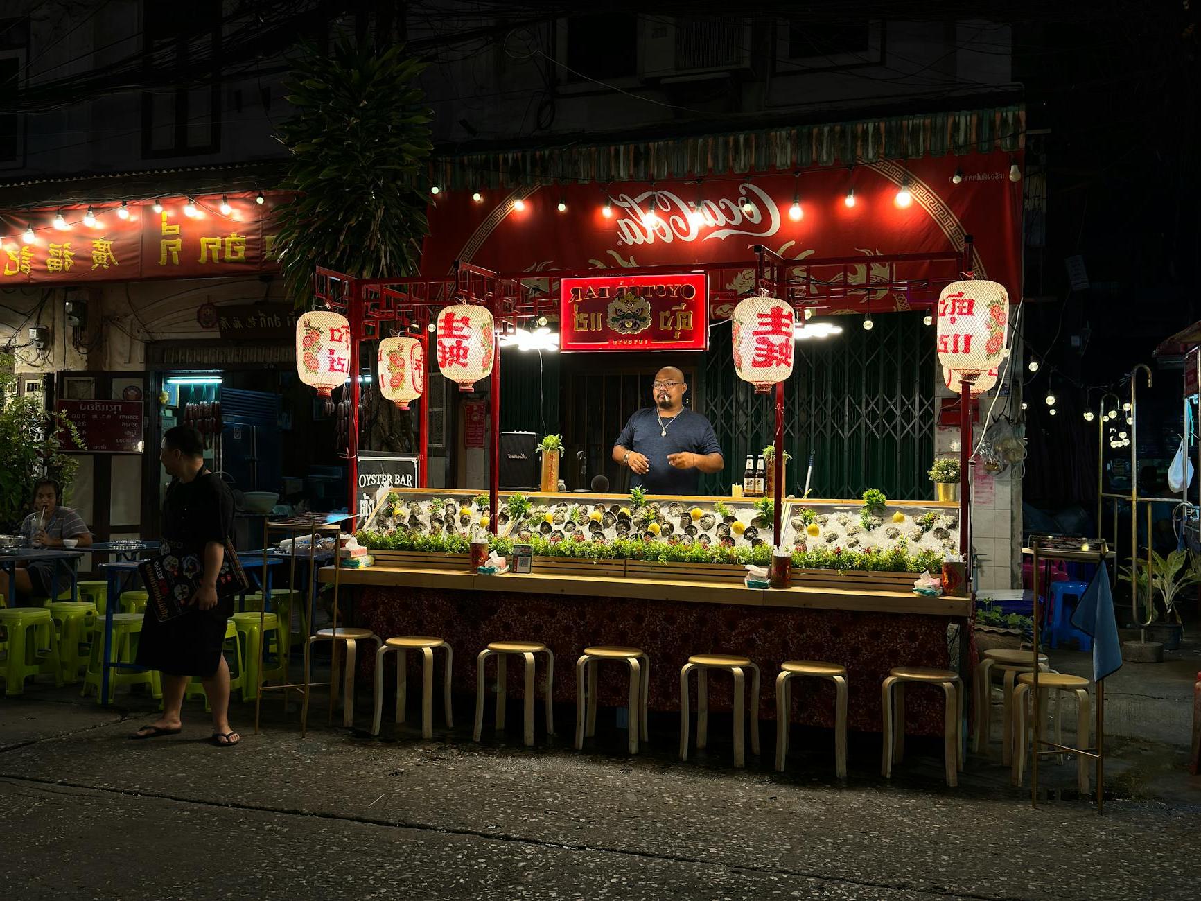 Street Market with Traditional Lanterns at Night