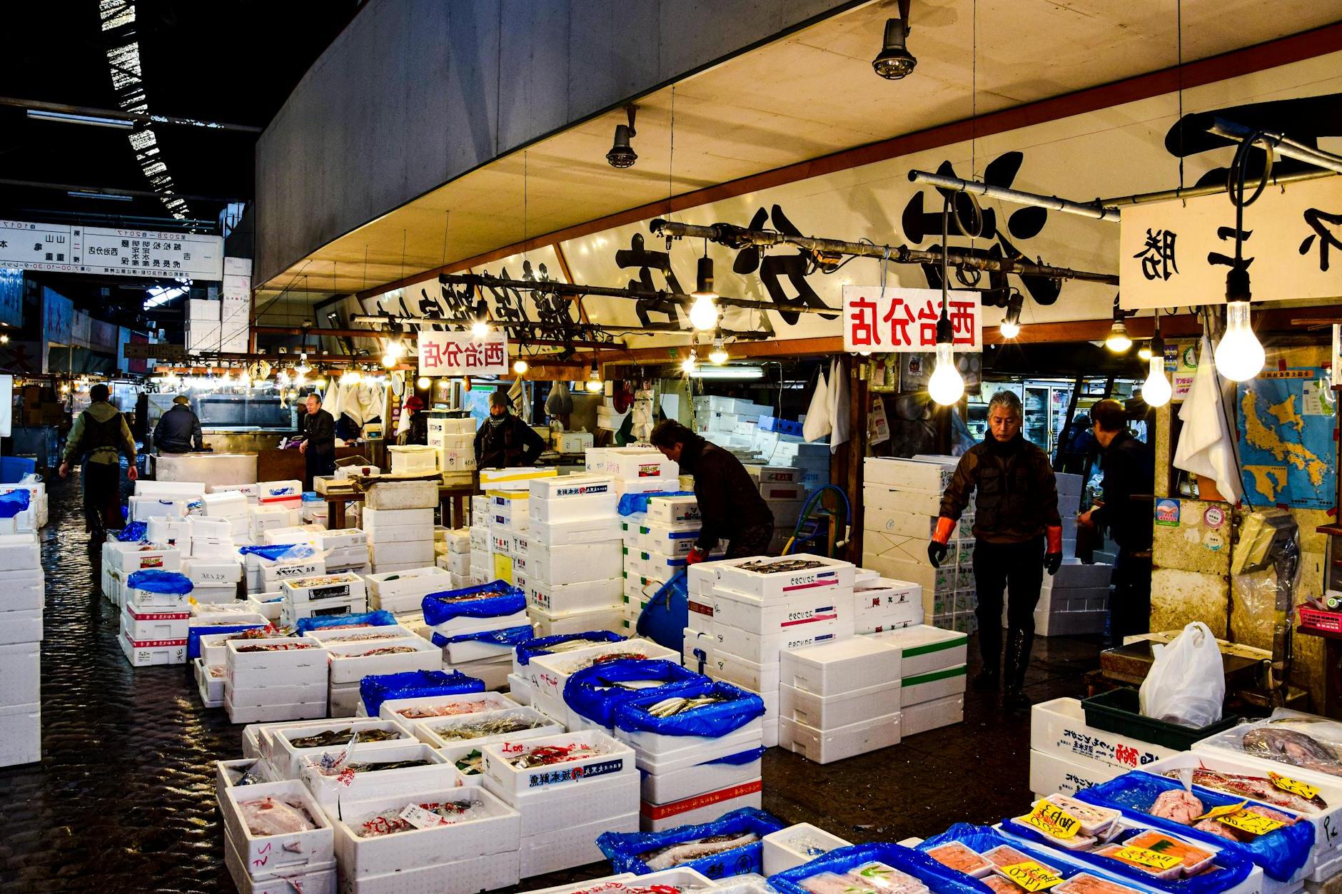 People Working at Tsukiji Market in Tokyo, Japan