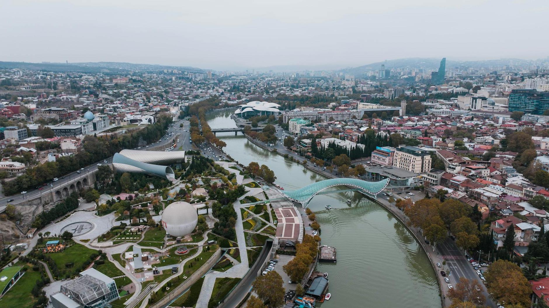 Aerial View of Rike Park in Tbilisi, Georgia