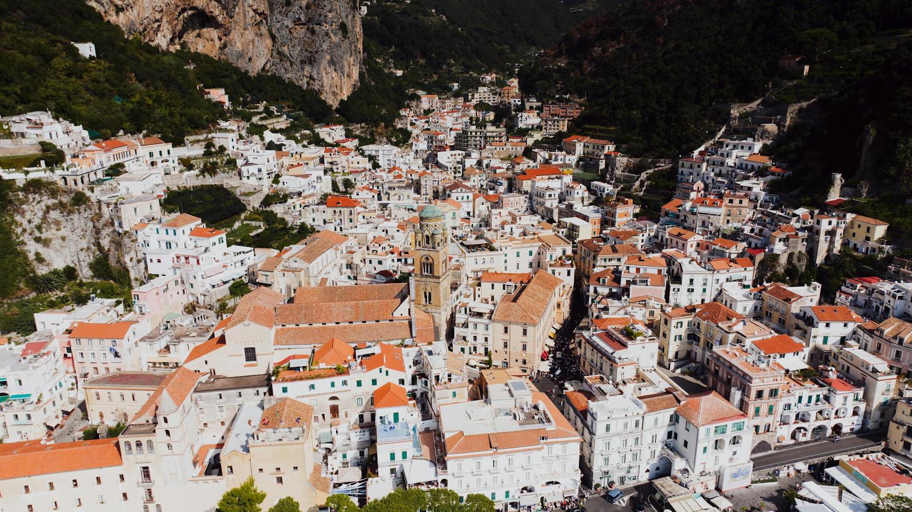 Aerial Landscape with the Amalfi Cathedral in Italy