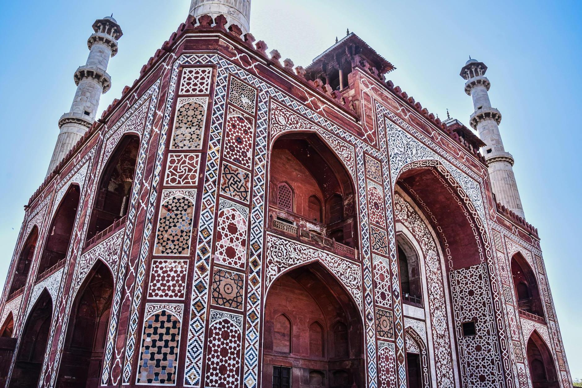 Facade of the Akbars Tomb in Sikandra, Agra, India