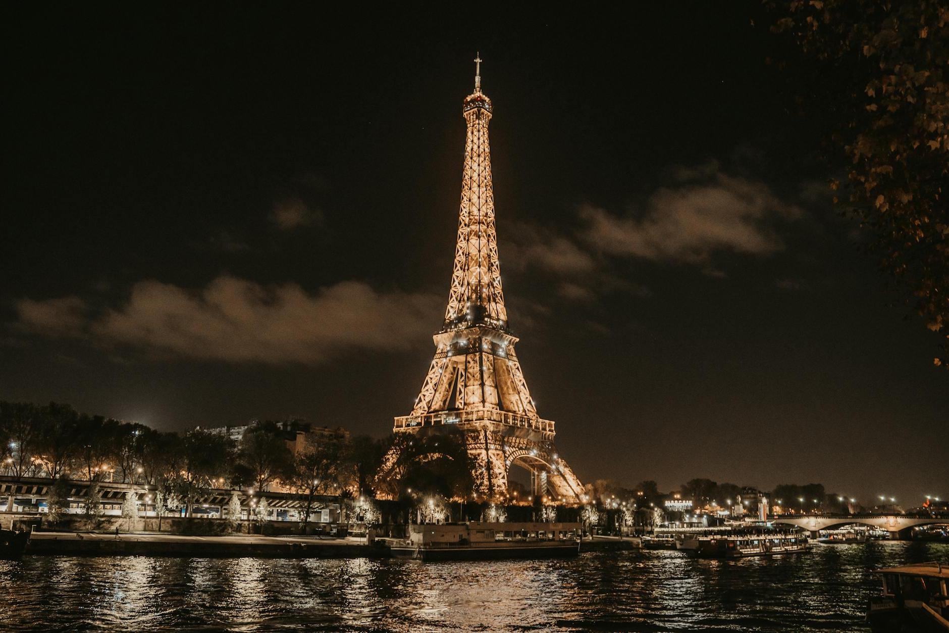 Eiffel Tower and Seine at Night