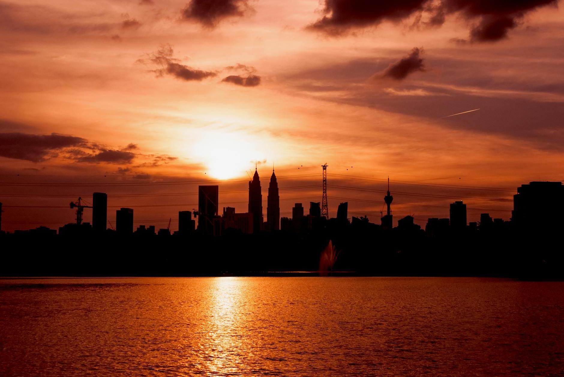 Skyline of Kuala Lumpur Against the Red Sky at Sunset