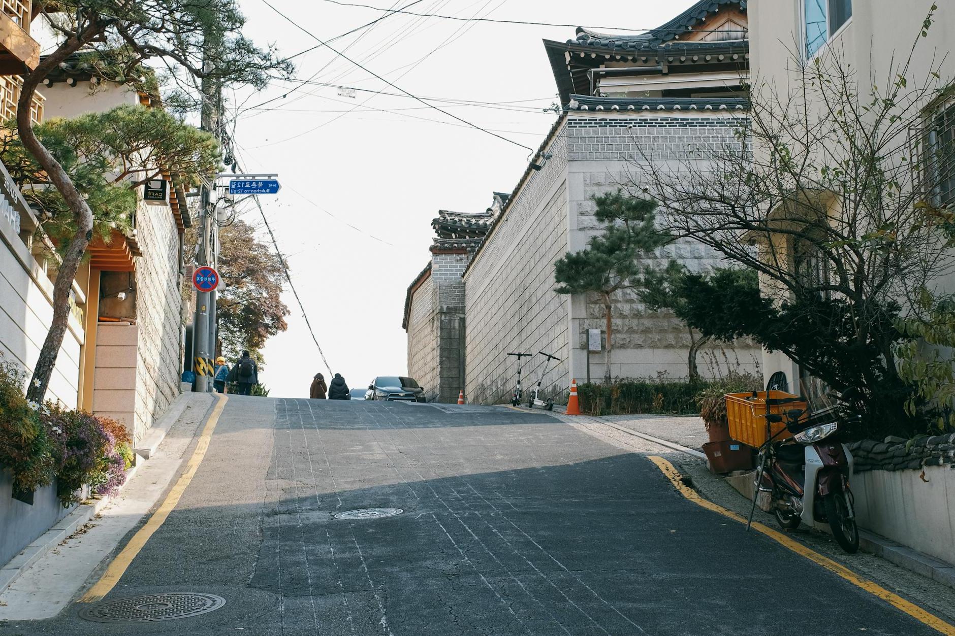 View of an Alley in Bukchon Hanok Village in Seoul, South Korea