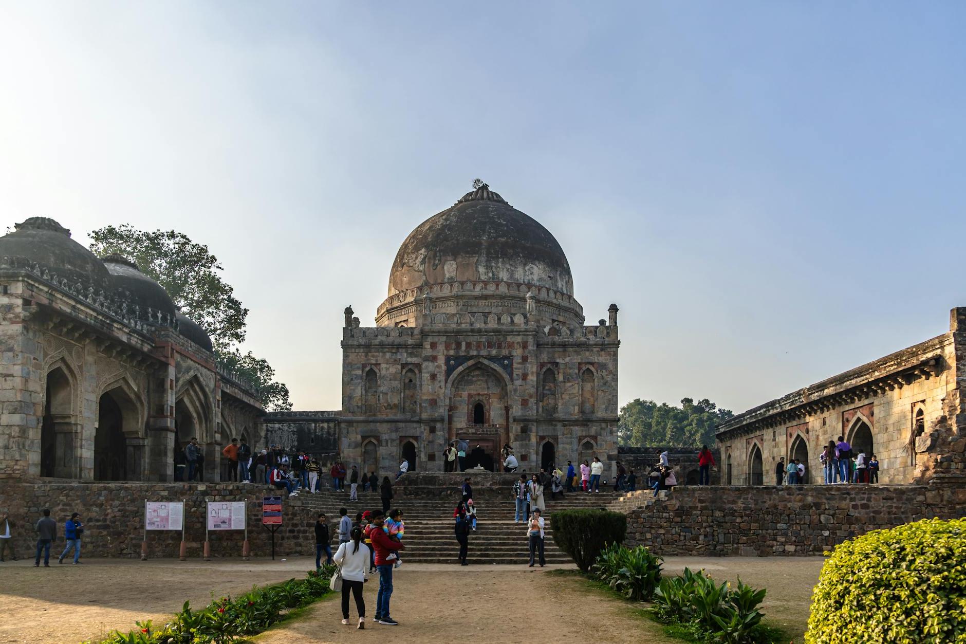 Facade of the Bara Gumbad in Lodhi Gardens in Delhi, India