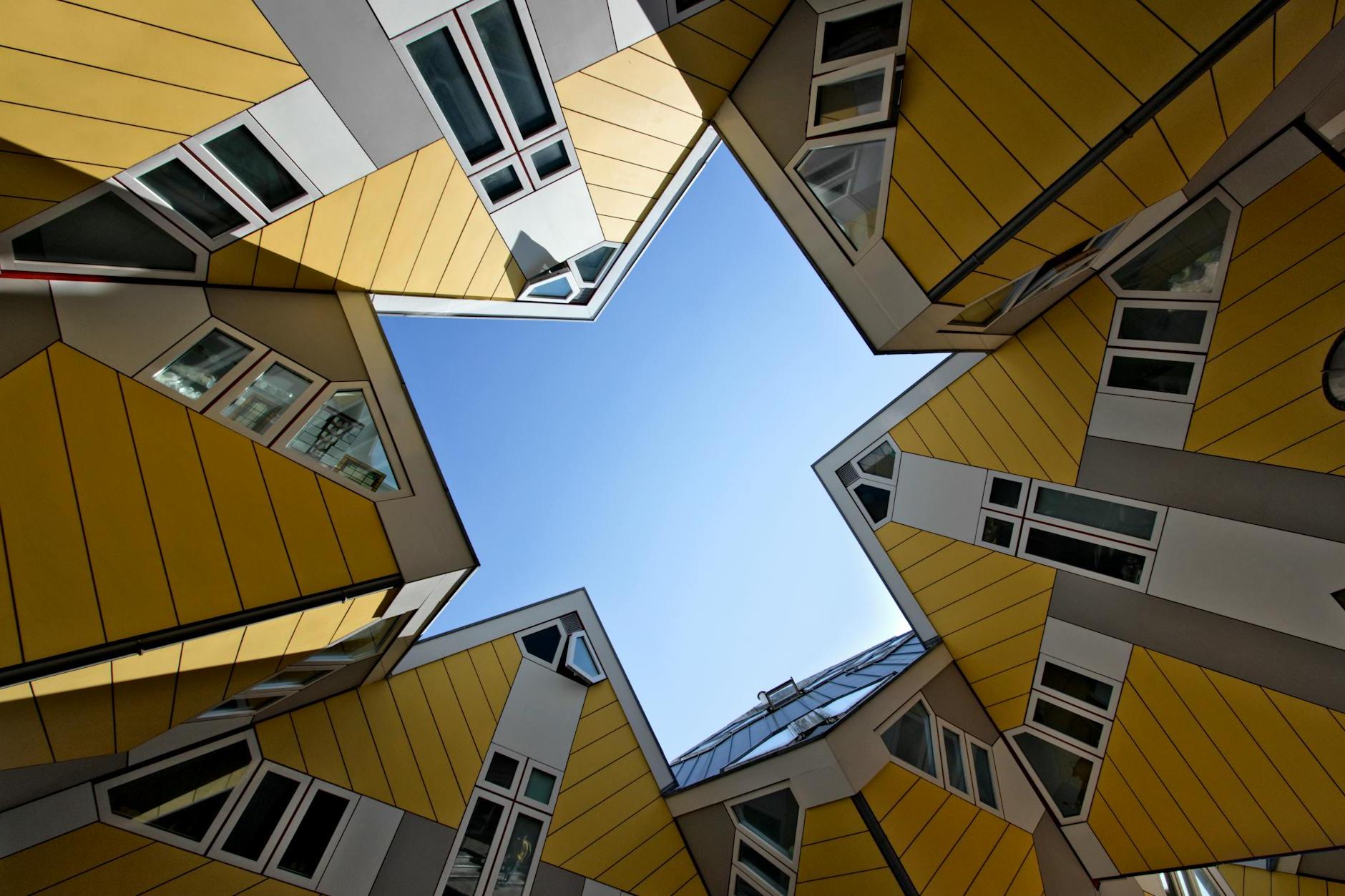 Low Angle Shot of Cube Houses Designed by Piet Blom in Rotterdam, Netherlands