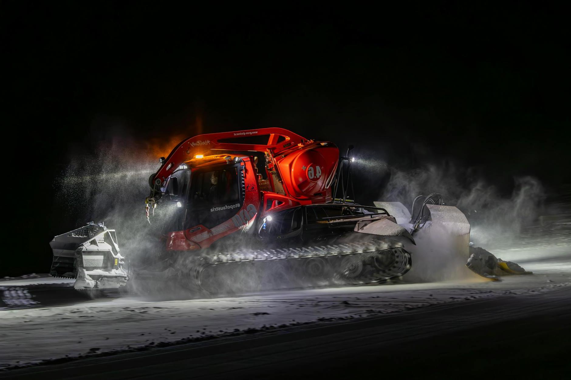 Snow ratrack cleaning all the fresh snow