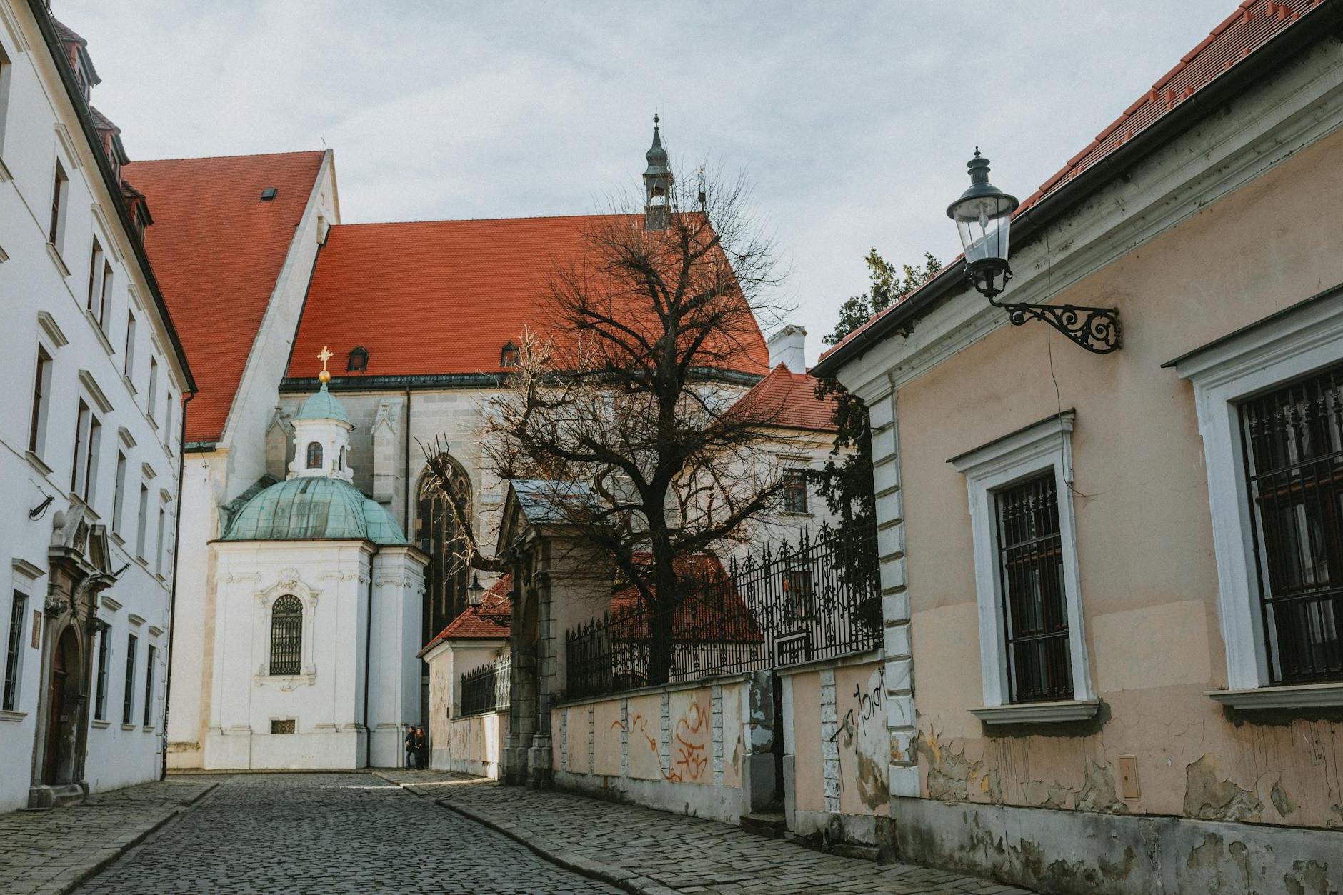 Cobblestone Street next to St Martins Cathedral in Bratislava in Slovakia