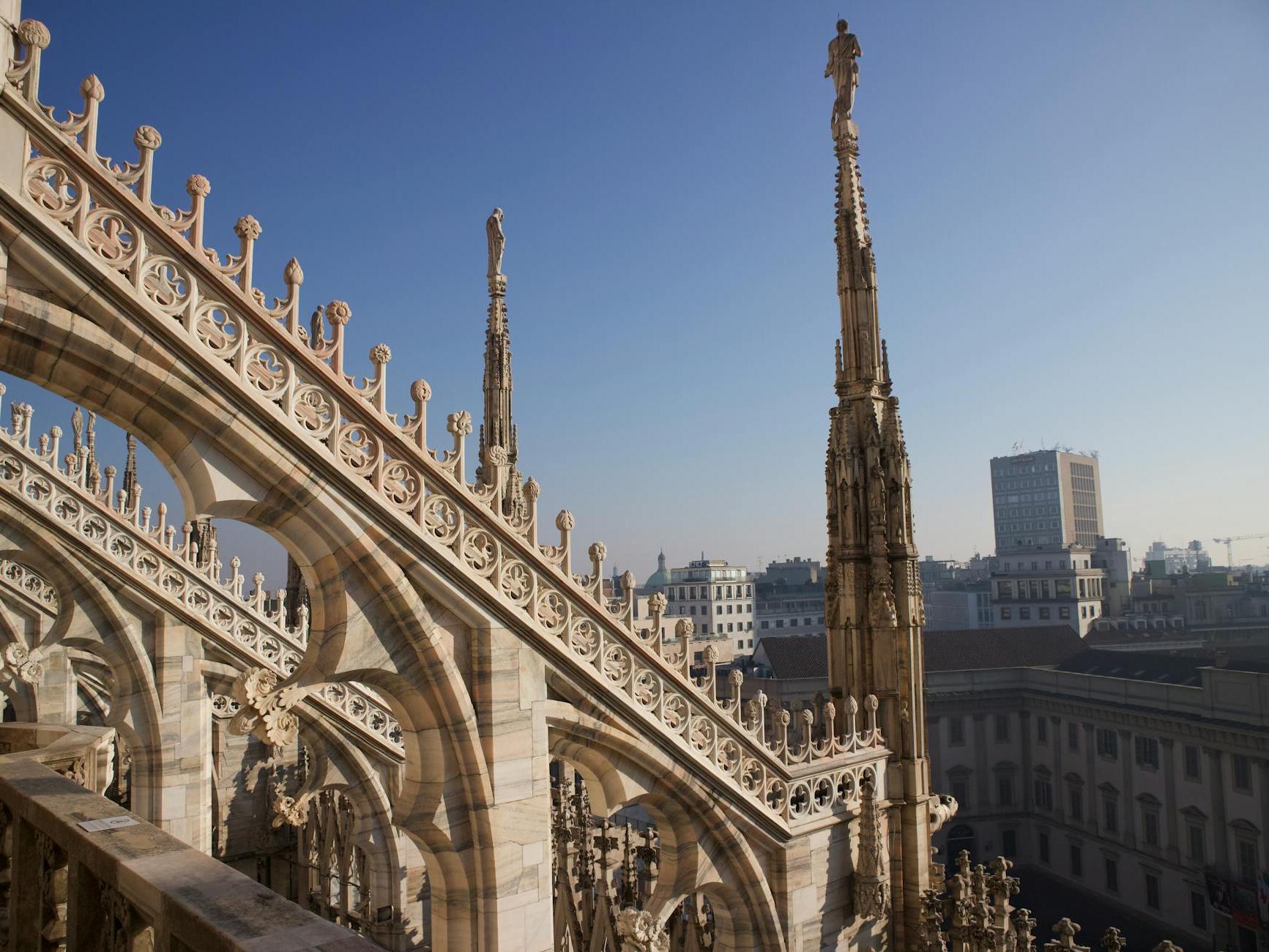 The view from the top of a cathedral in milan