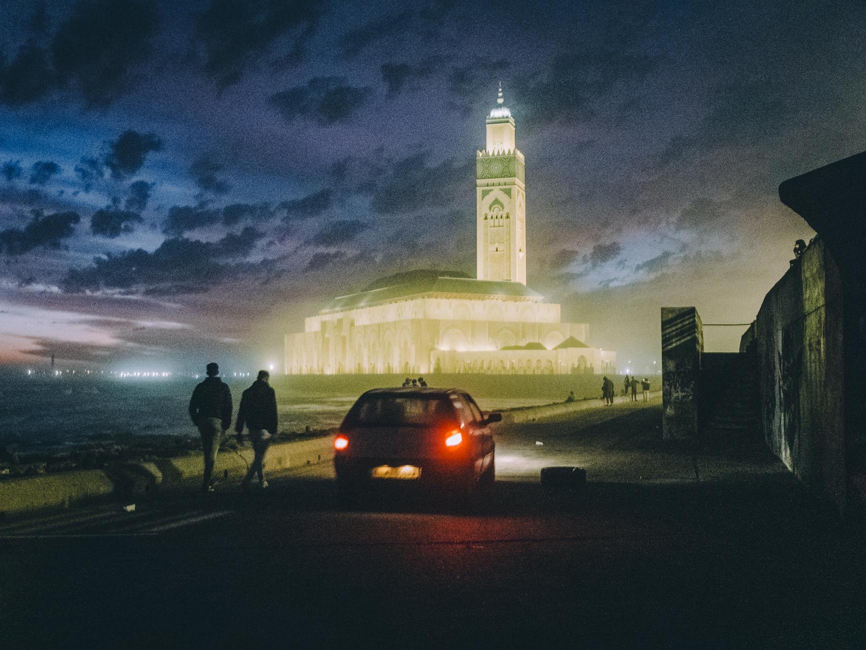 View of Illuminated Hassan II Mosque, Casablanca, Morocco