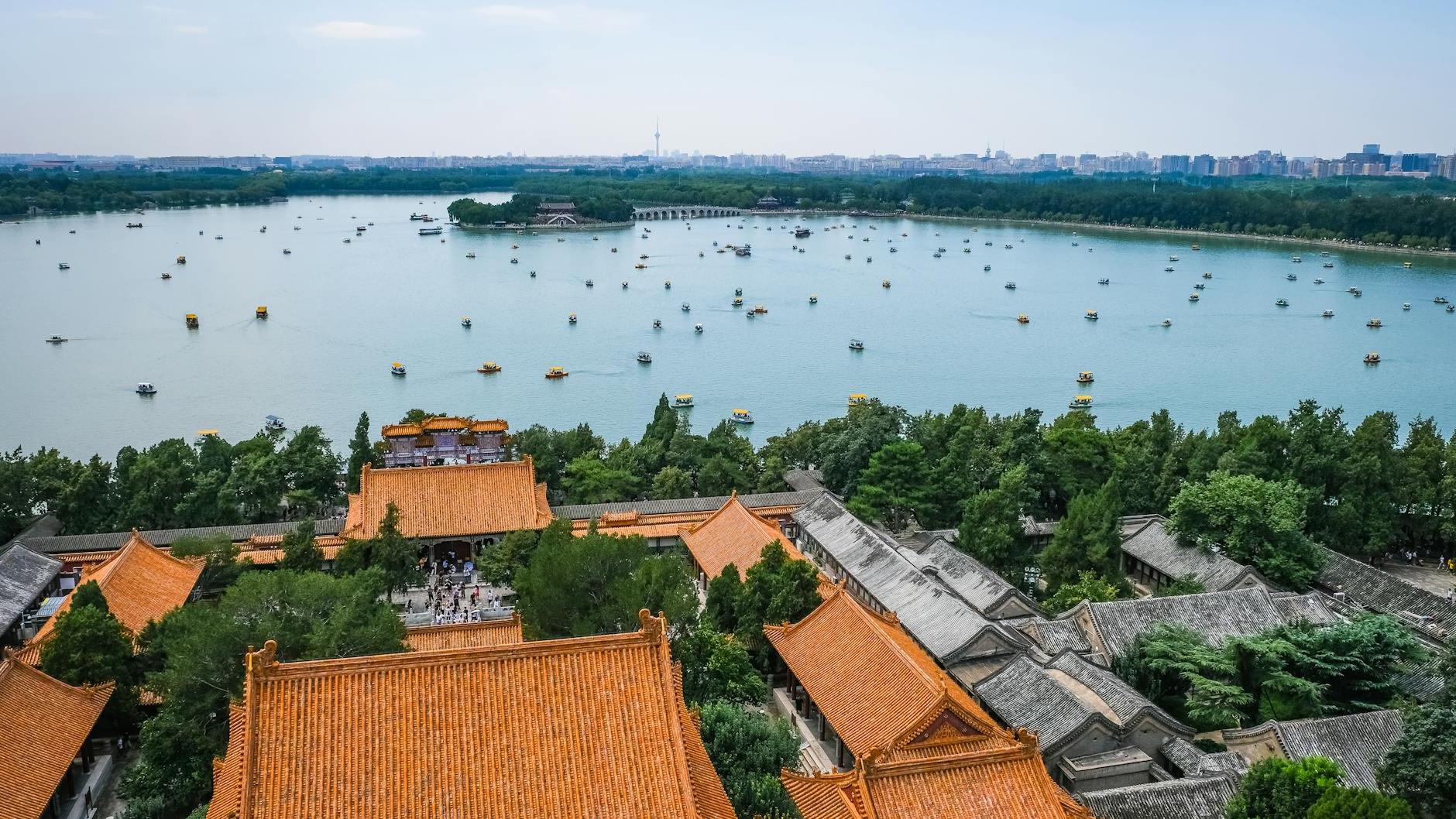 Multicolored Pagodas Near Body Of Water