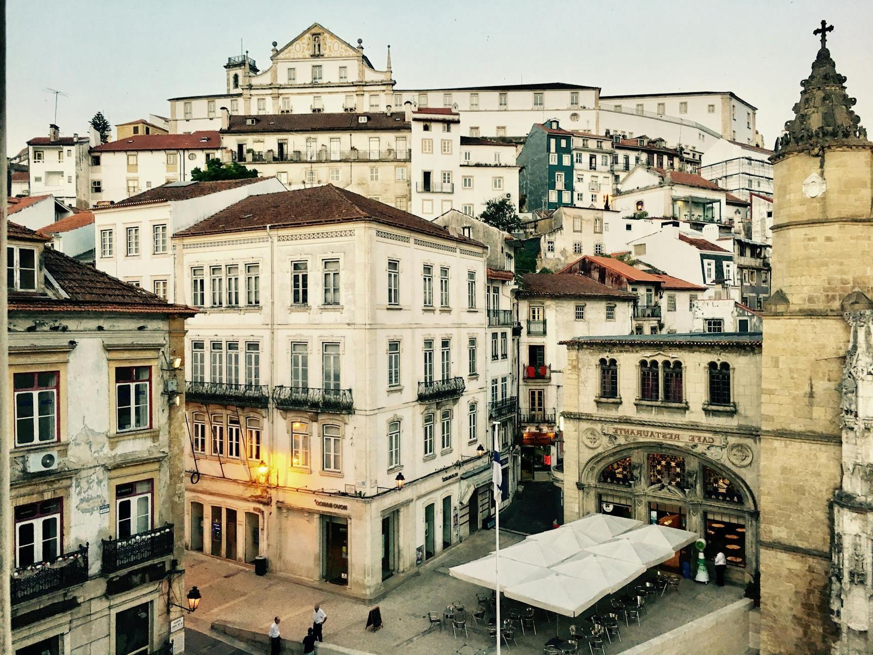 Historic district of beautiful city with aged buildings and monastery