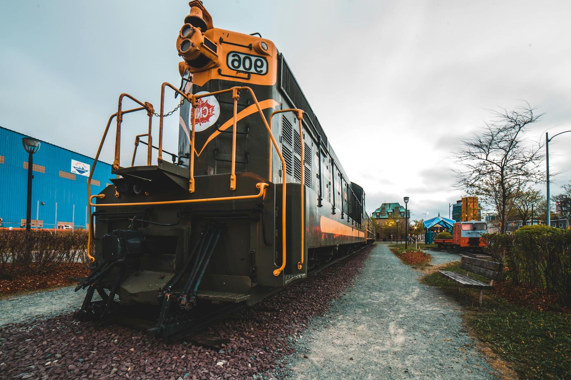 Historical train on railway in outdoor museum