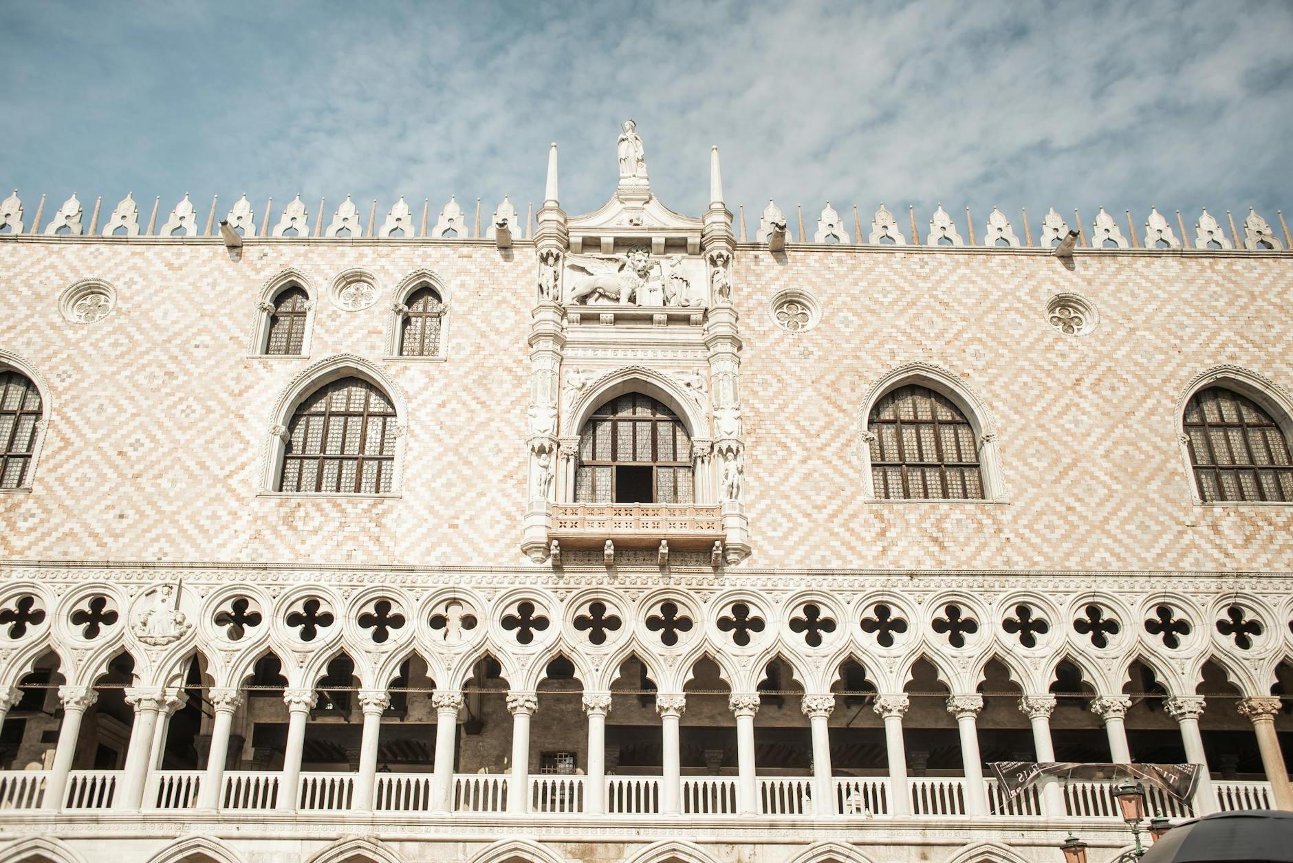 Exterior of gothic Doge Palace in Venice