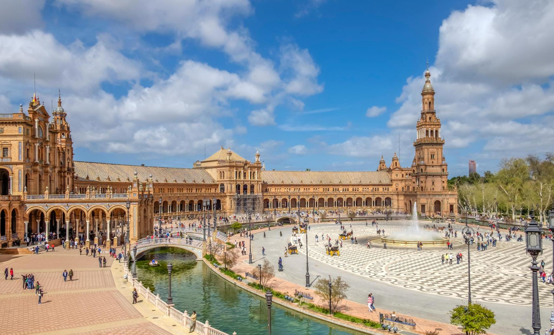 Scenic View of Spain Square under Blue Sky with White Clouds at Daytime