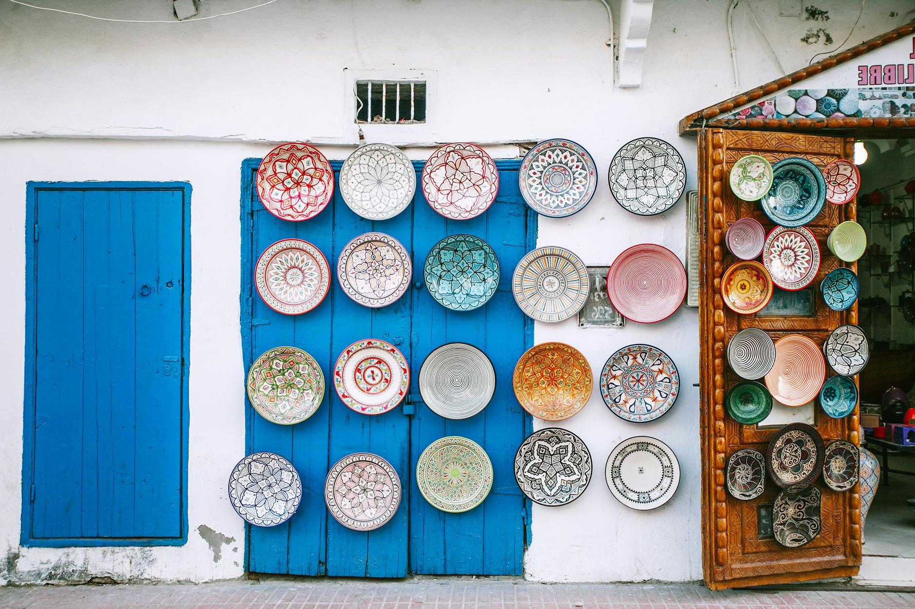 Local market with various ornamental plates