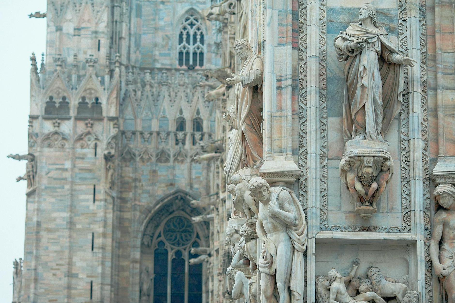 Medieval cathedral with sculptures in old city