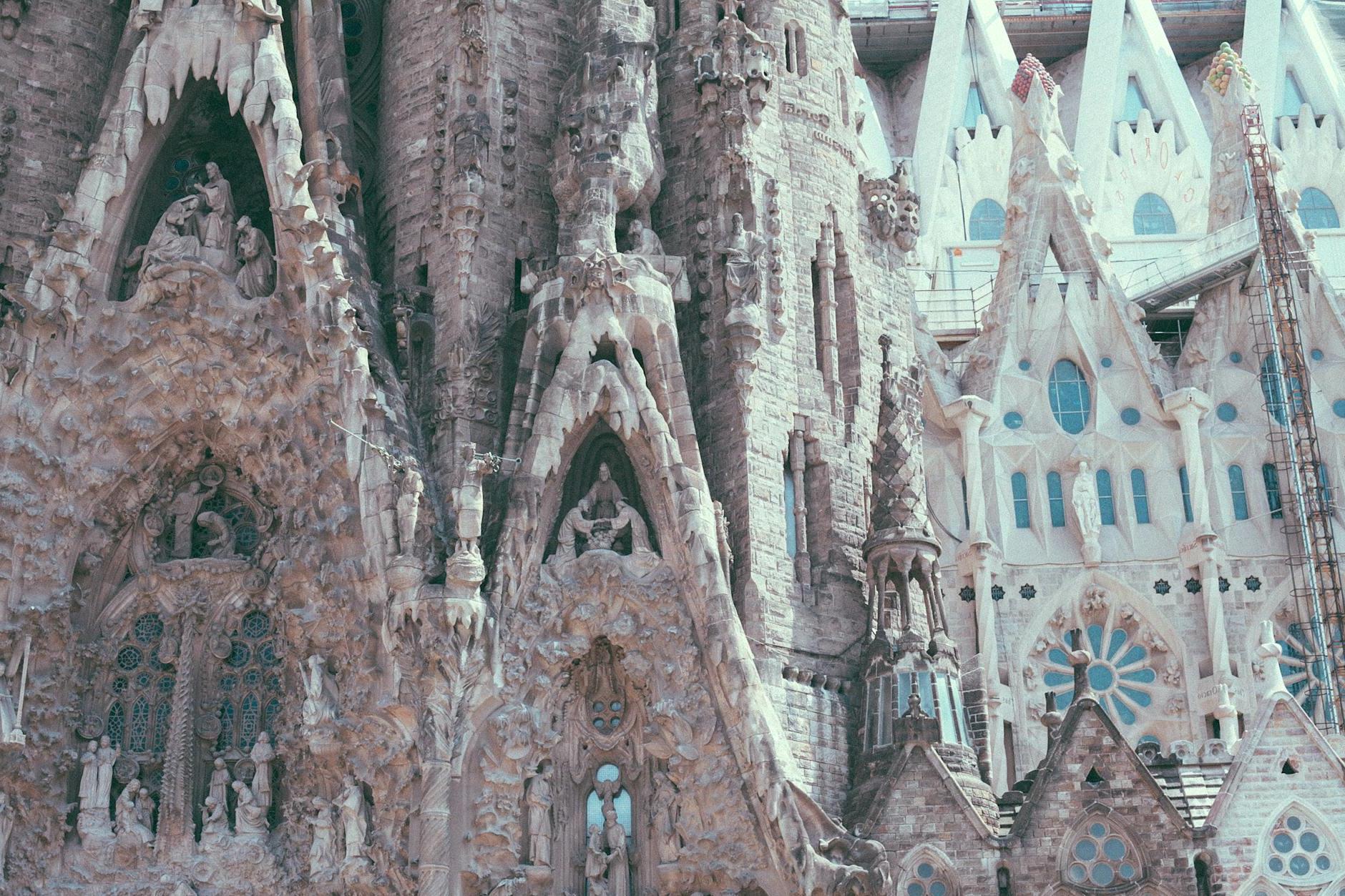 Gothic styled catholic cathedral with sculptures and ornamental details