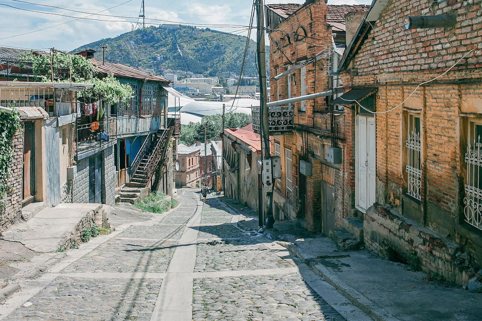 Narrow paved road in town